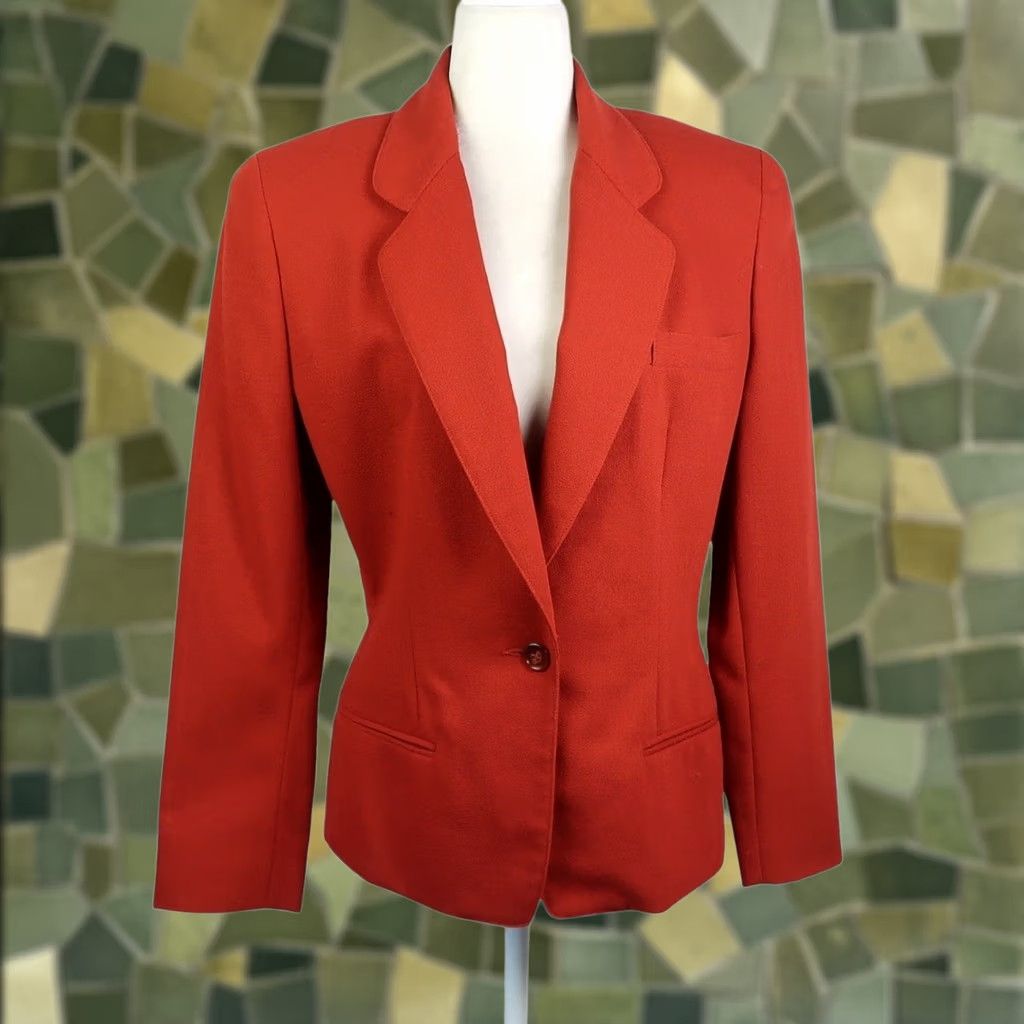 Anne Klein VINTAGE Anne Klein Blazer Jacket Wool 90s Burnt Orange 4 Womens Coat Short Sleeve Button Solid Fall Winter 90s Mens Womens Size S / US 4 / IT 40 - 1 Thumbnail