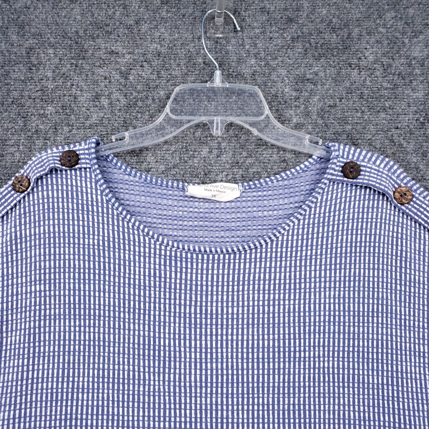 Vintage Grand Ave Design Blouse Womens 3X Blue Top Women Plus Knit Button Short Sleeve Mexico Size XXL / US 16-18 / IT 52-54 - 3 Thumbnail