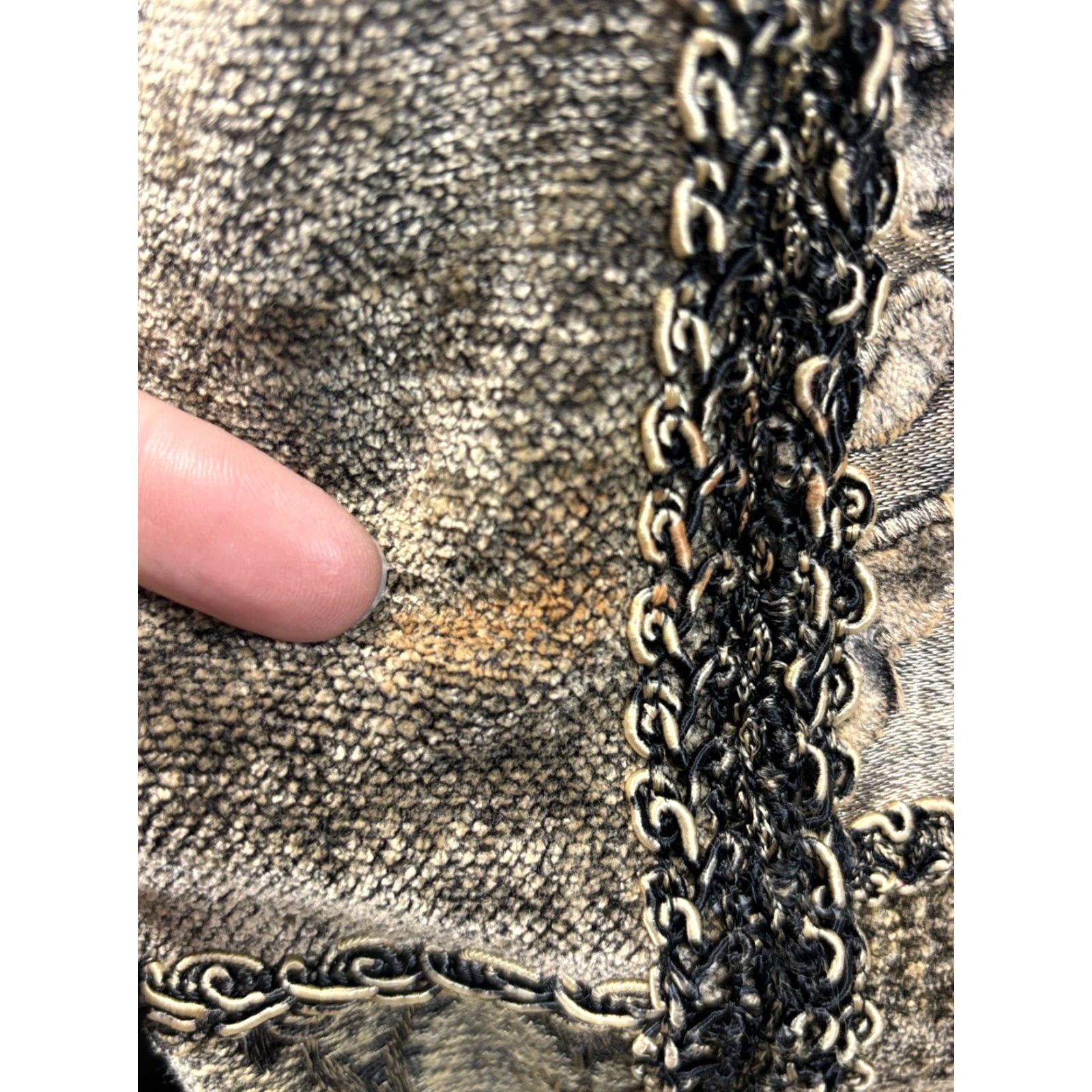 Velour VINTAGE Flashback Velour Jacket Embroidered Lace Women Mid-Length Brown Green 90s Retro Boho Velvet Jacket Womens M Size M / US 6-8 / IT 42-44 - 7 Thumbnail
