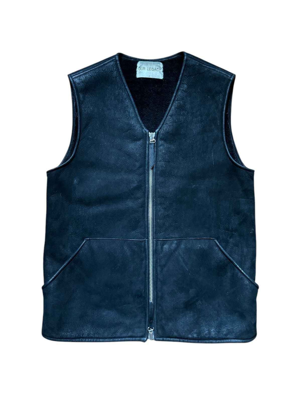 Our Legacy A/W14 Black Sherling Lined Leather Suede Vest Size US S / EU 44-46 / 1 - 1 Thumbnail