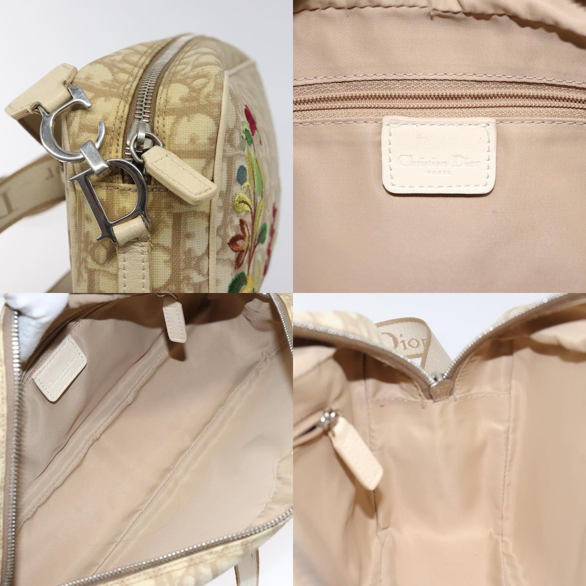 Dior DIOR Trotter Canvas Flower Shoulder Bag Beige Silver Size ONE SIZE - 11 Thumbnail