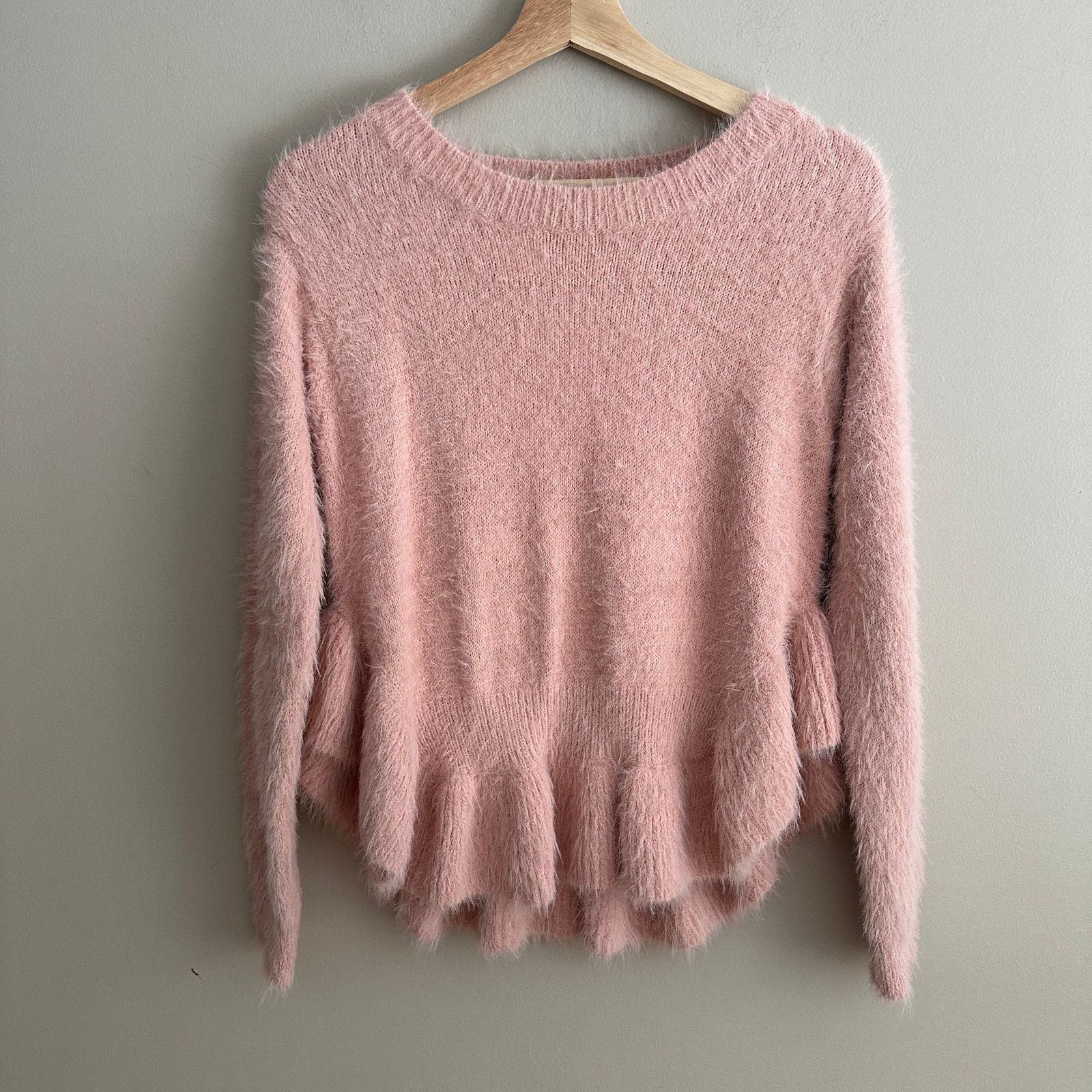 English Factory English Factory Pink Peplum Ruffle Sweater Fuzzy Knit Top S Size S / US 4 / IT 40 - 1 Thumbnail