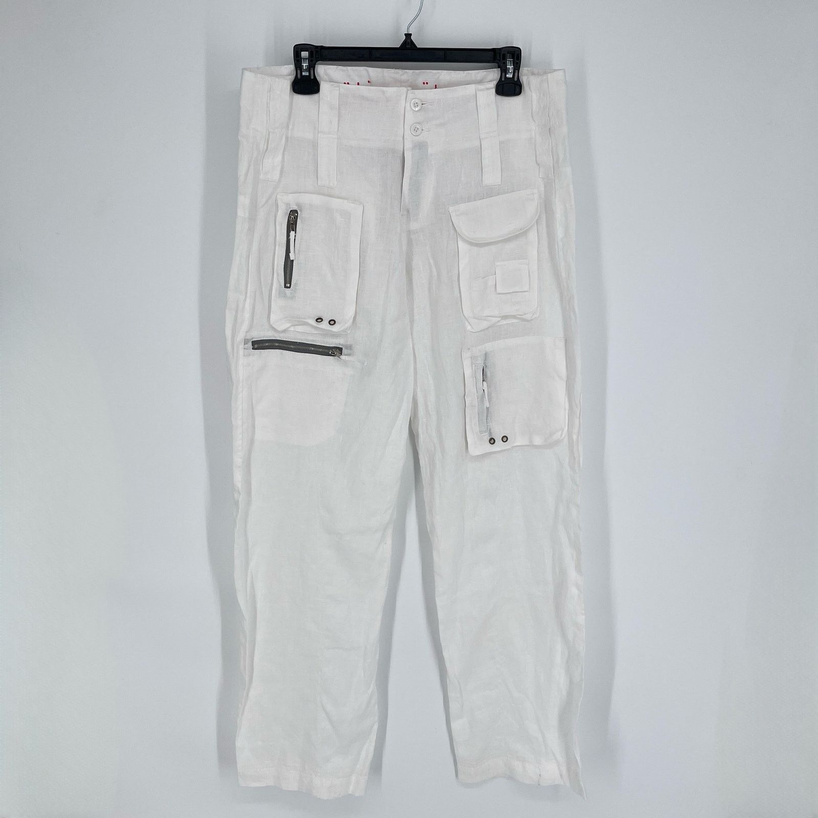 image of Pete & Greta By Johnny Was New Cargo Pants Size 2 White Linen, Women's