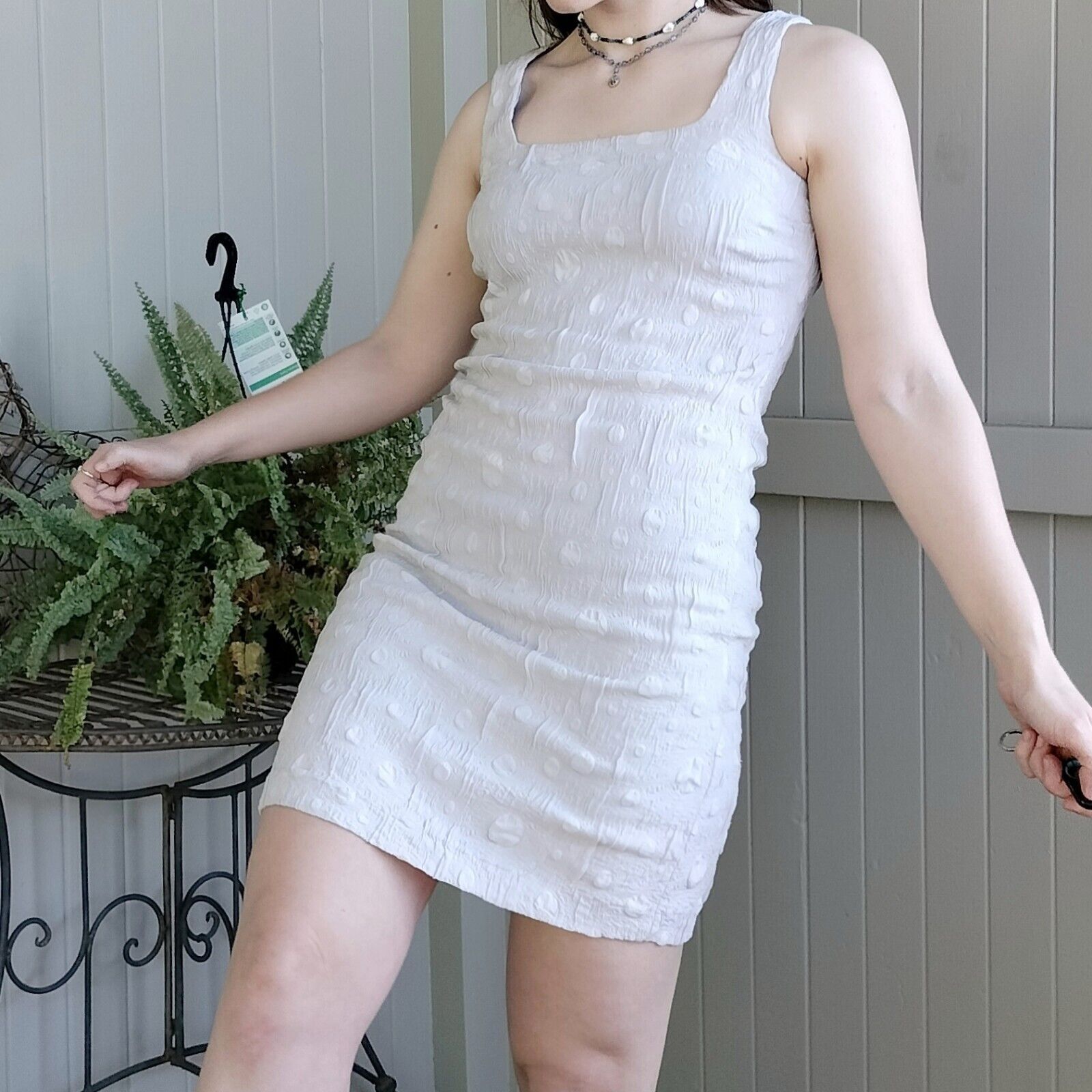 Vintage European Culture Dress Mini Bodycon Polka Dot Crinkle Size S / US 4 / IT 40 - 5 Thumbnail