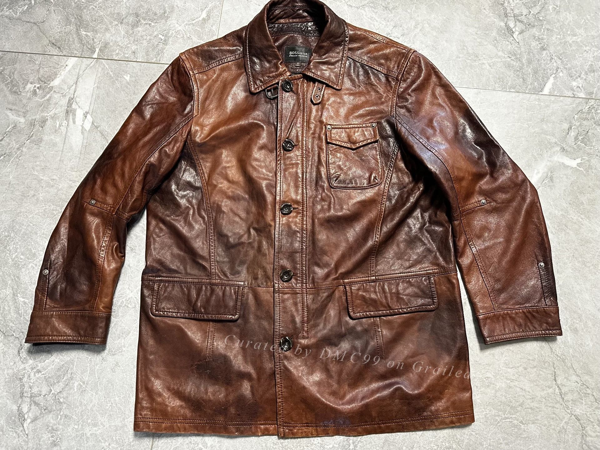 Hugo Boss Vintage Distressed BOSS Peter Leather Jacket Size US M / EU 48-50 / 2 - 1 Thumbnail