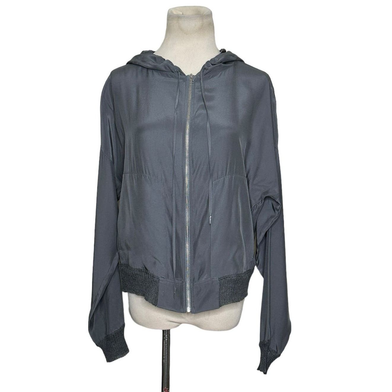 ATM Anthony Thomas Melillo ATM Gray Silk Charmeuse Zip-Front Hoodie Jacket size Small Size S / US 4 / IT 40 - 1 Thumbnail