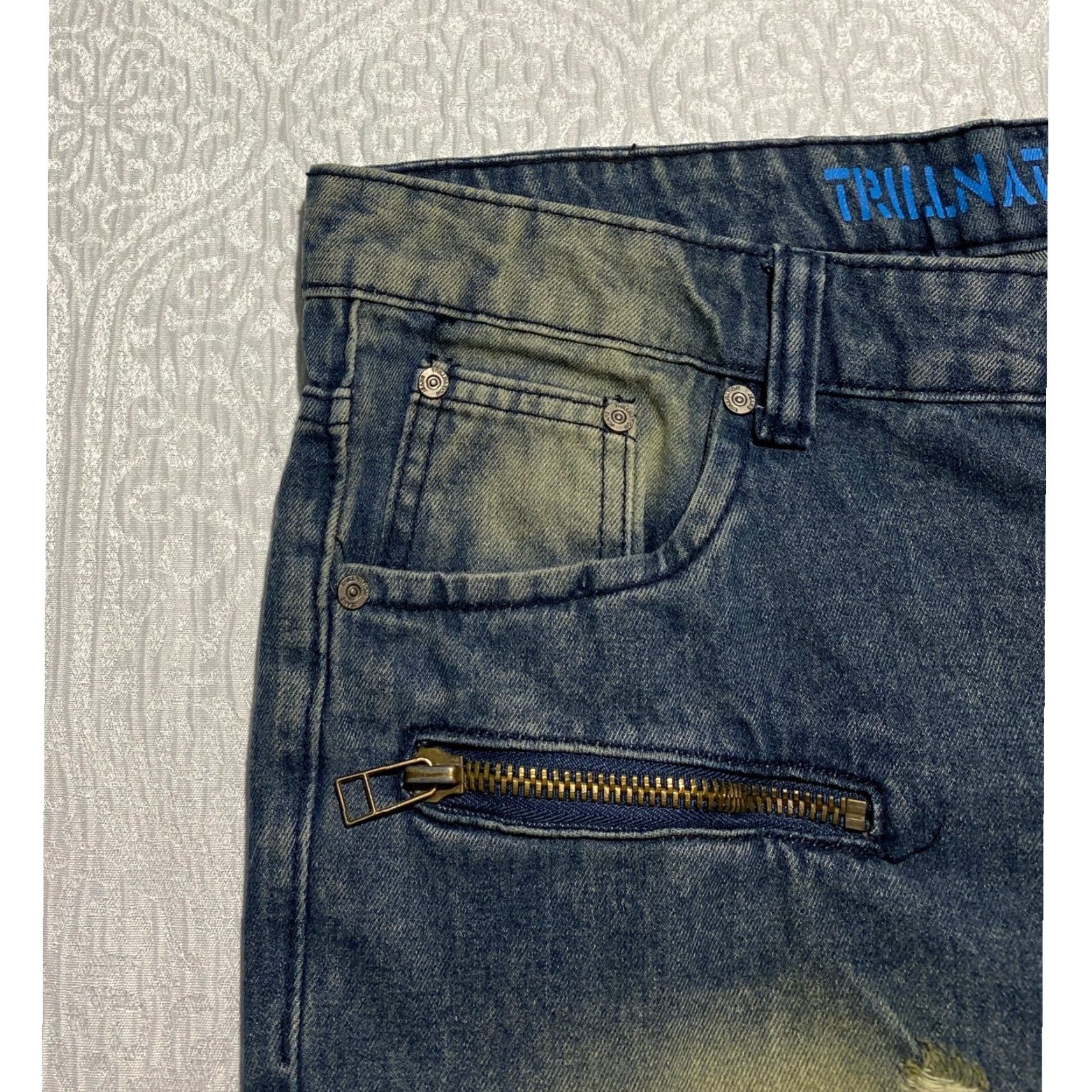 Denime Trillnation Jeans Mens Size 36x32 Blue Denim Distressed Ripped Biker Moto Slim Fit 5-Pocket Denim Pants Size US 36 / EU 52 - 3 Thumbnail
