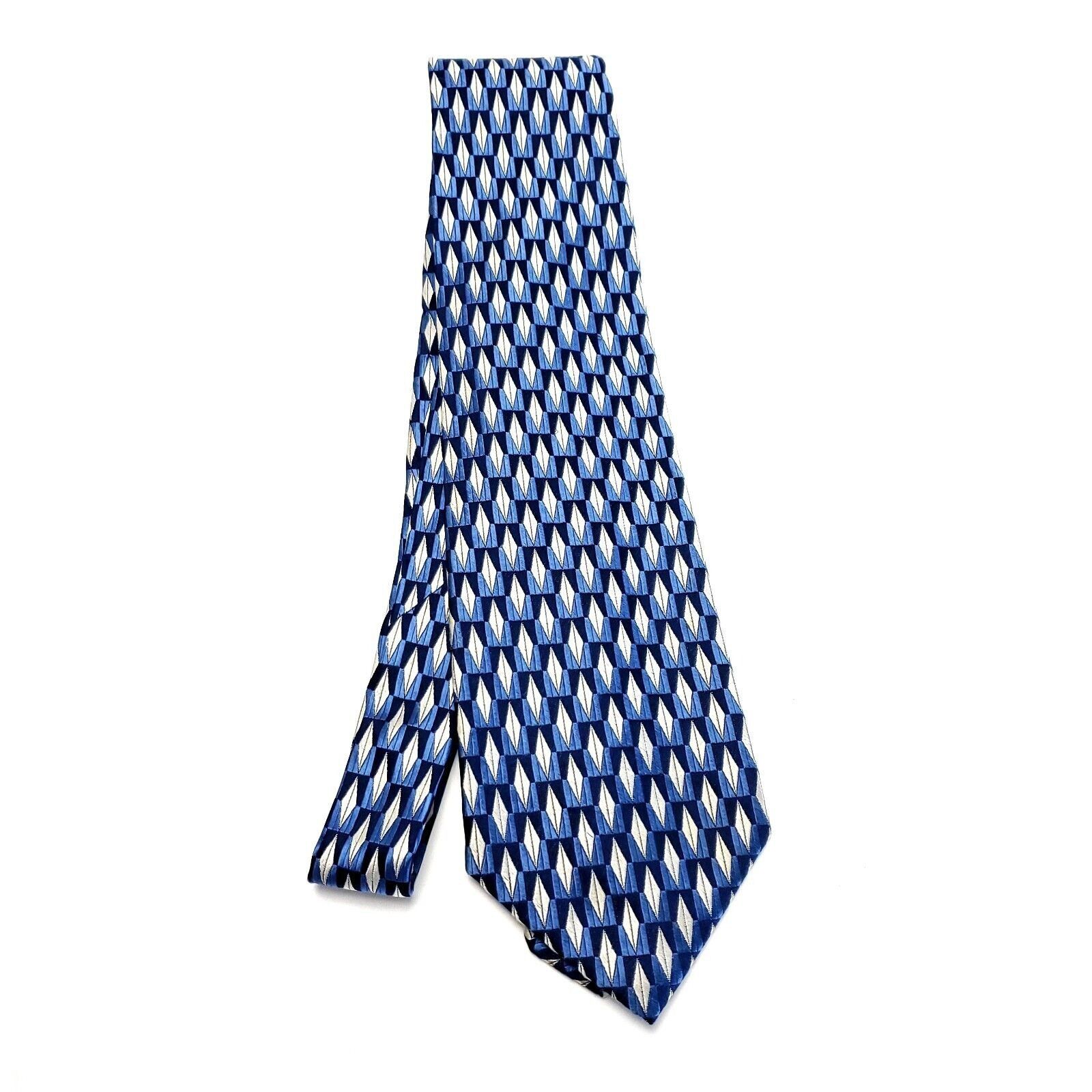 Van Heusen Van Heusen Blue White Silk Tie Woven Geometric Size ONE SIZE - 6 Thumbnail