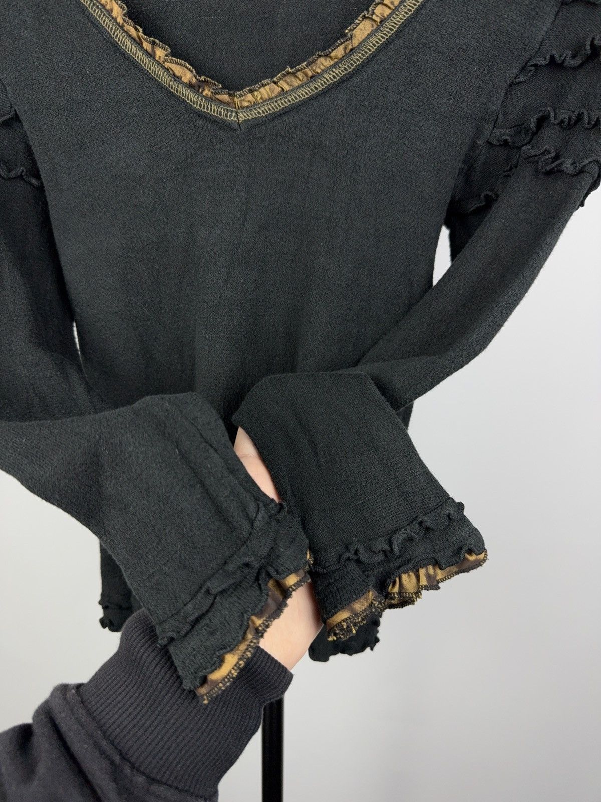 Japanese Brand Vintage Gothic Ruffle Trim Black Sheer Long Sleeve Top Size S / US 4 / IT 40 - 7 Thumbnail