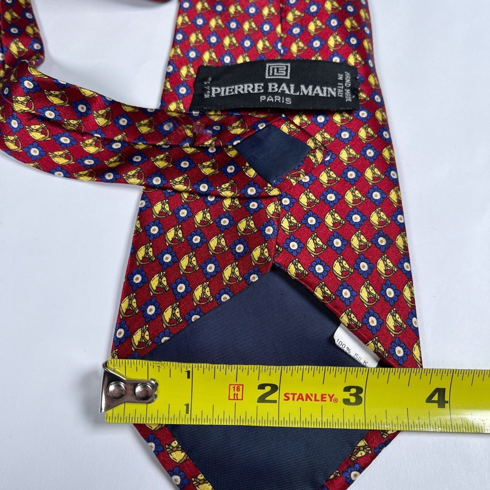 Pierre Balmain Balmain Silk Mens VTG Tie Red Necktie Horse Medallion Print Size ONE SIZE - 2 Thumbnail