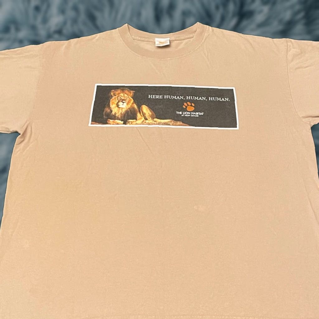 Vintage VINTAGE MGM Grand Las Vegas Lion Exhibit Here Human VTG Shirt Mens XL Brown 90s Animals Humor 1990s Mens Size US XL / EU 56 / 4 - 1 Thumbnail
