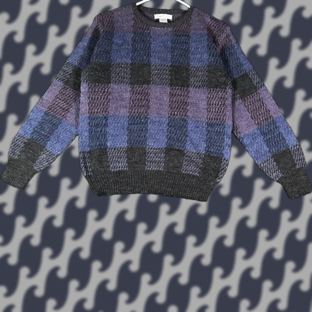 Stacy Adams VINTAGE Sync by Stacy Adams Plaid Knit Sweater Pullover Blue Purple Size M Womens Cardigan Crew Neck Long Sleeve Regular Fit Size M / US 6-8 / IT 42-44 - 1 Thumbnail