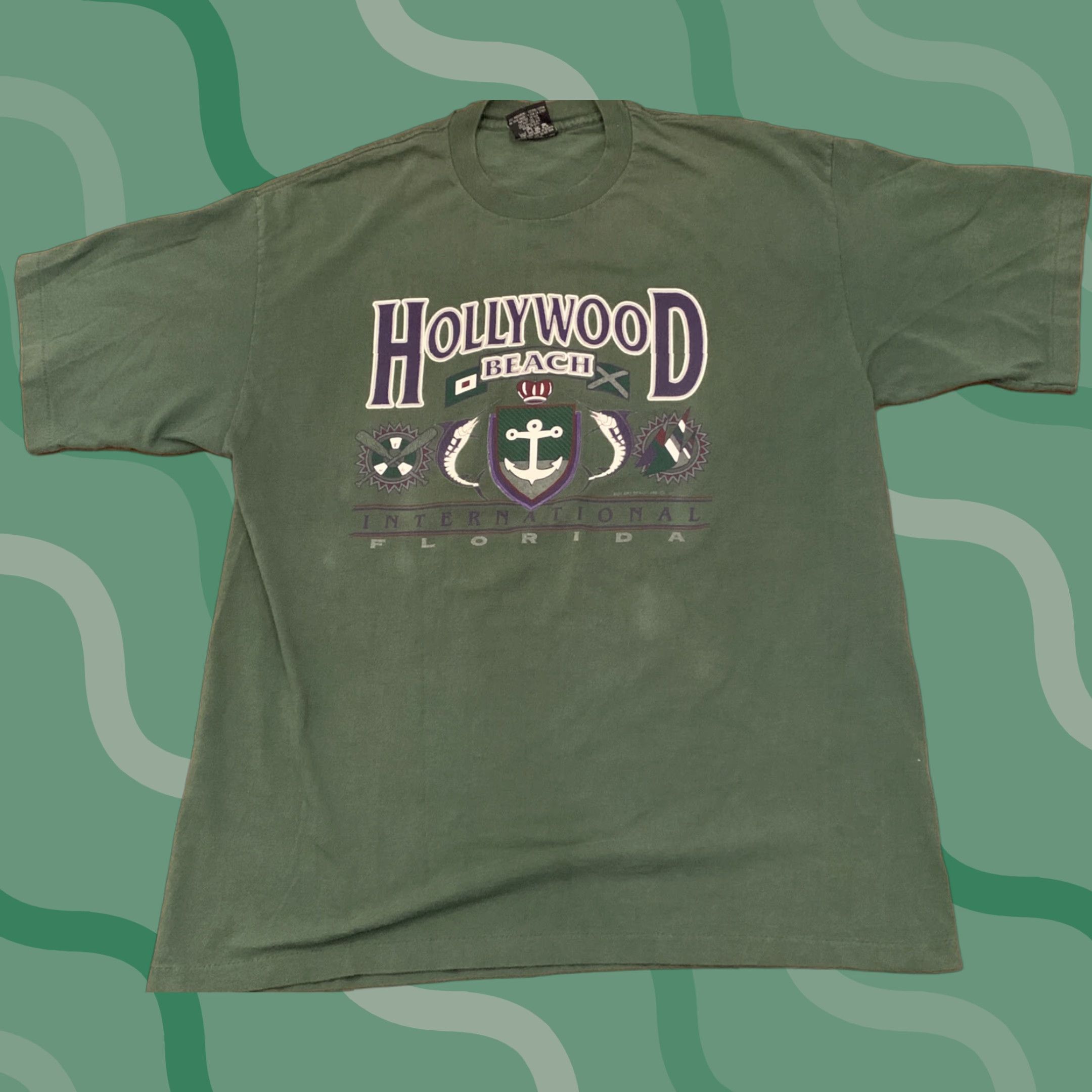 Rusty VINTAGE Rusty T-Shirt Hollywood Beach Florida Solid Crew Neck Short Sleeve USA Size XL Green Men Size US XL / EU 56 / 4 - 1 Thumbnail