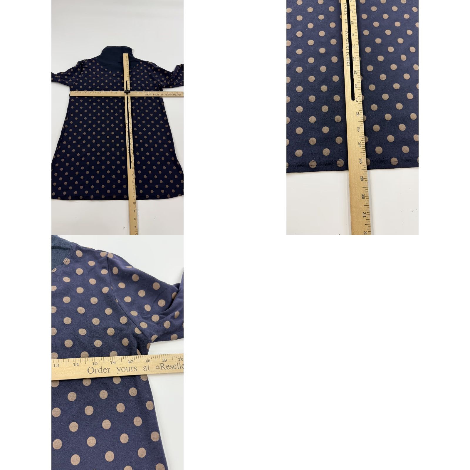 Vintage Cest Tout Dress Womens Large Navy Brown Polka Dot Turtleneck Long Sleeve Pullover Dress Size L / US 10 / IT 46 - 8 Thumbnail