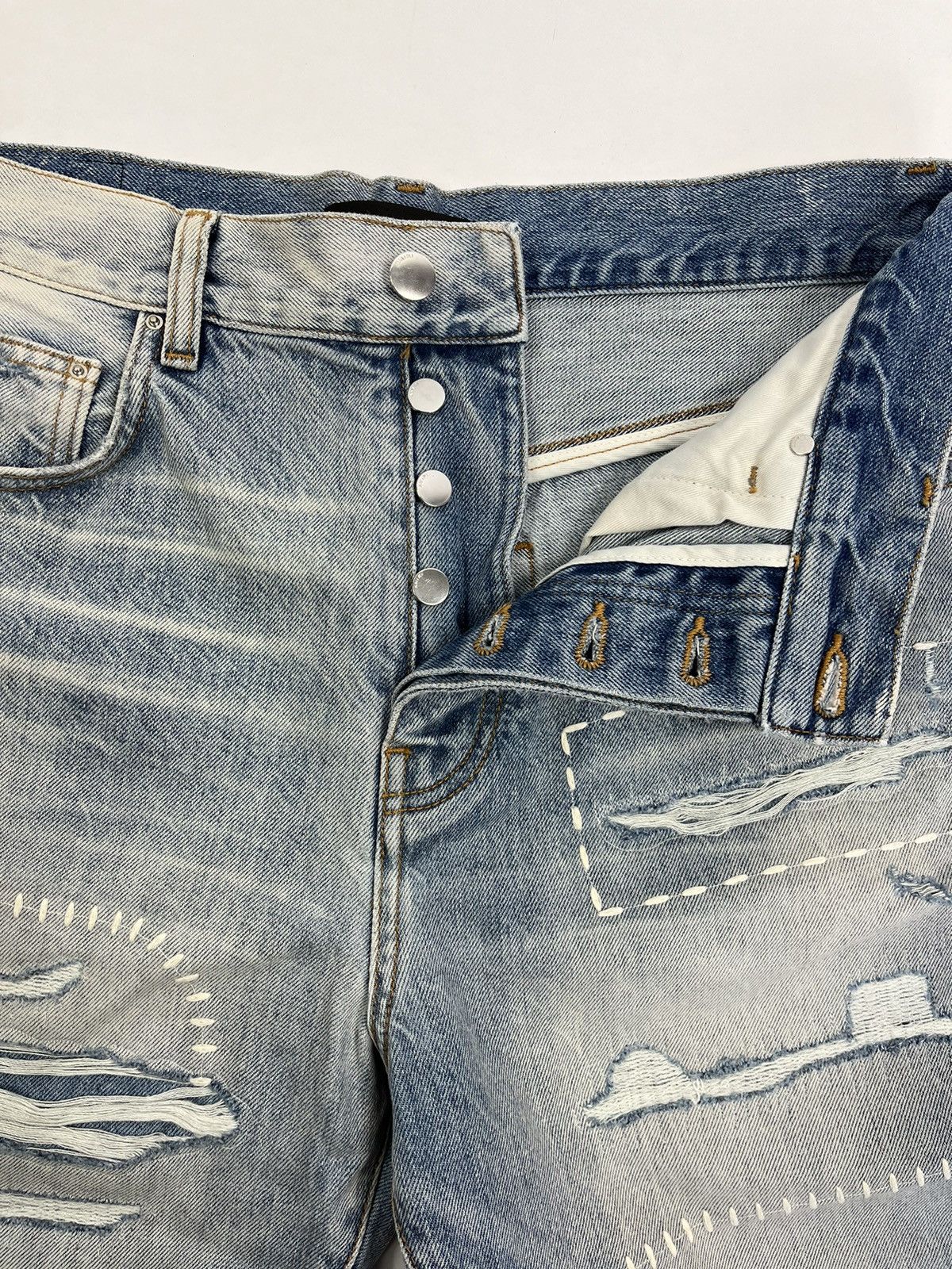 Amiri Amiri Light Blue Distressed Denim Size US 31 - 8 Thumbnail