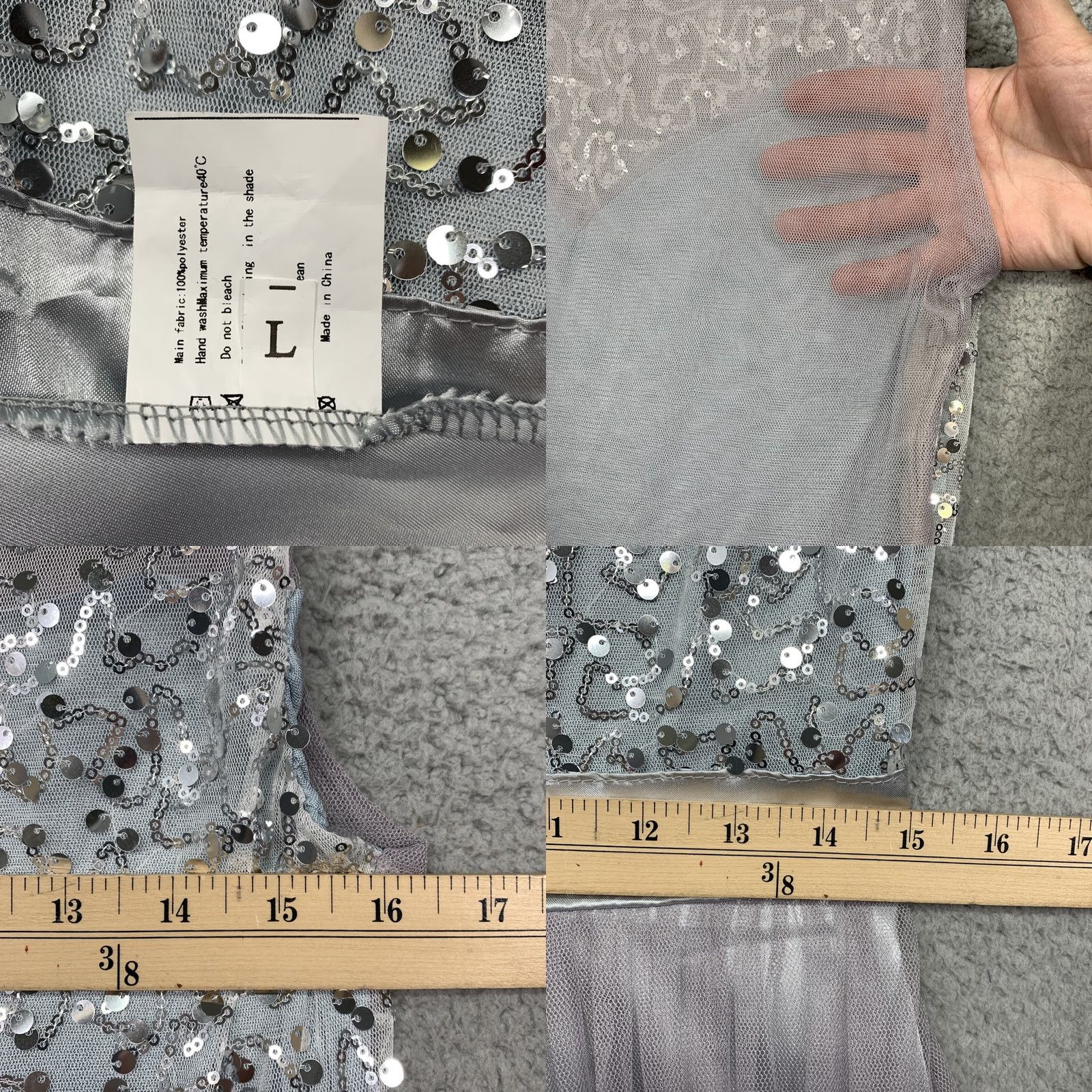 Vintage NEW Long Evening Gown Dress M (READ) Silver Gray Sheer Back Formal Prom NWOT Size M / US 6-8 / IT 42-44 - 8 Thumbnail