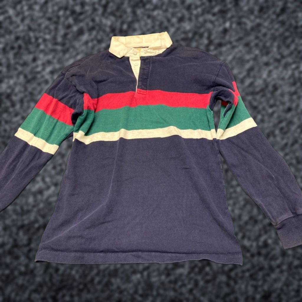 VINTAGE L.L.Bean Polo Shirt Mens M Blue Striped Performance Shirt