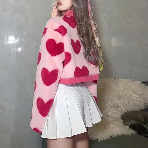 Japanese Brand Y2K Harajuku Heart Jackets Heart-shaped Print Size ONE SIZE - 6 Thumbnail
