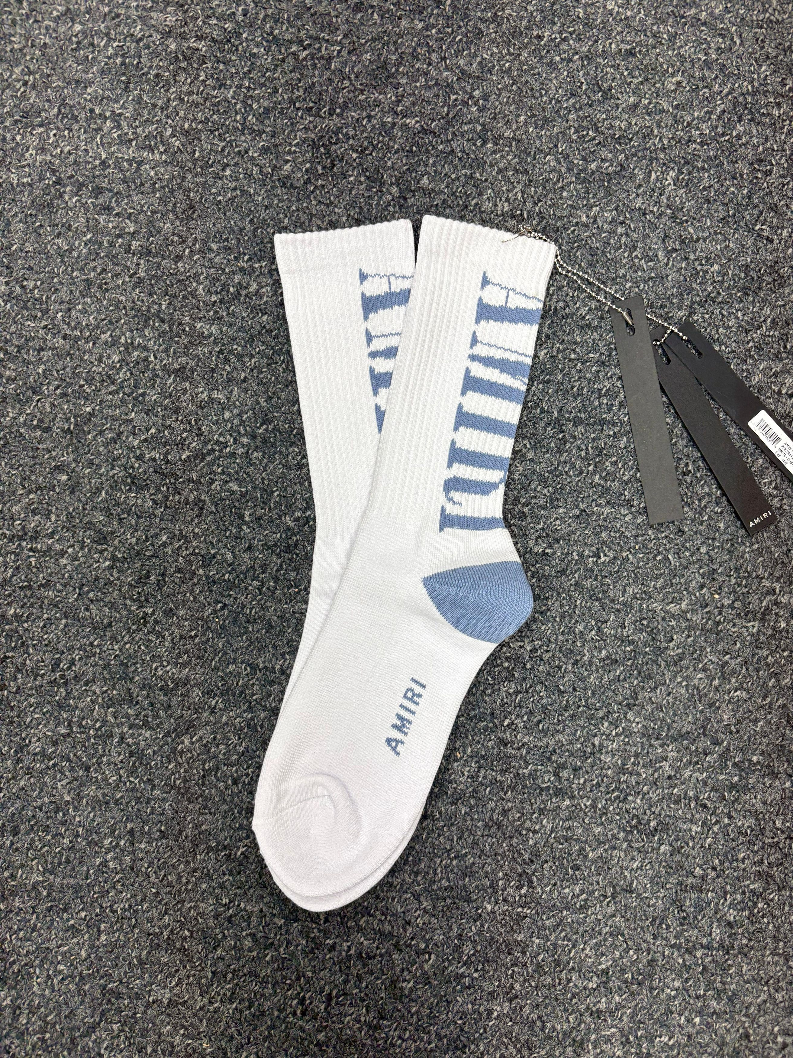Amiri Amiri Vertical Logo Socks in White/Dusty Blue Size 42 - 2 Thumbnail