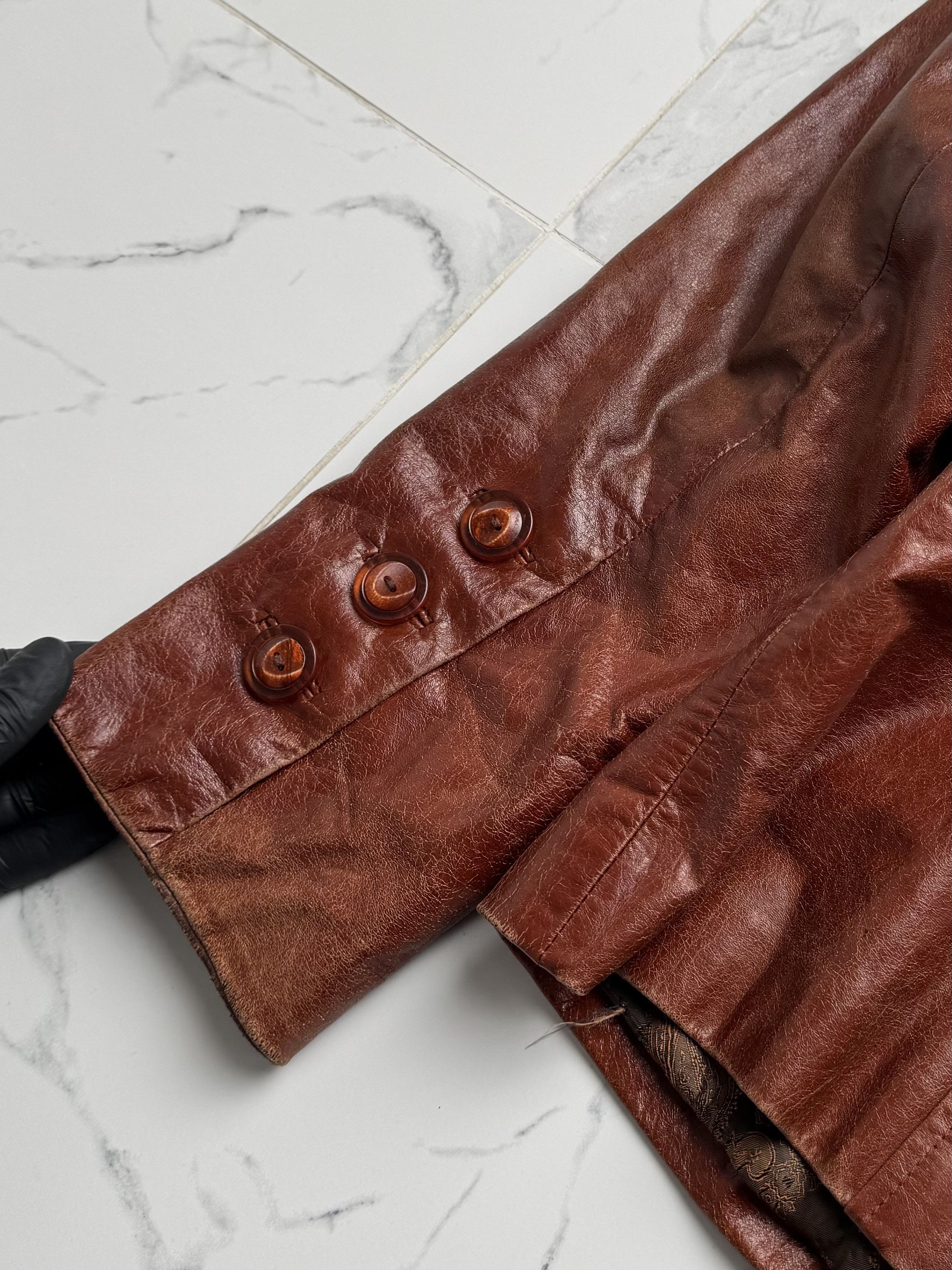 Japanese Brand Vintage Brown Leather Jacket Hooded Statement Coat Y2K Size L / US 10 / IT 46 - 16 Thumbnail