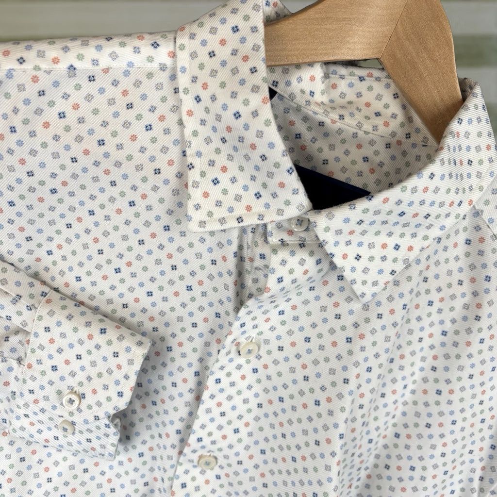 David Donahue David Donahue Shirt Mens XL White Geometric All Over Print Cotton Casual Button-Up Shirt Size US XL / EU 56 / 4 - 1 Thumbnail