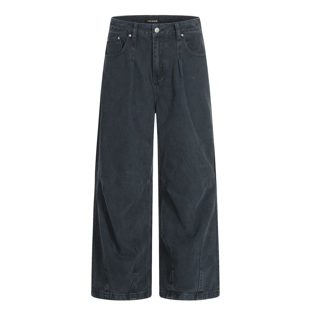 Wide-leg loose men's retro punk washed distressed jeans