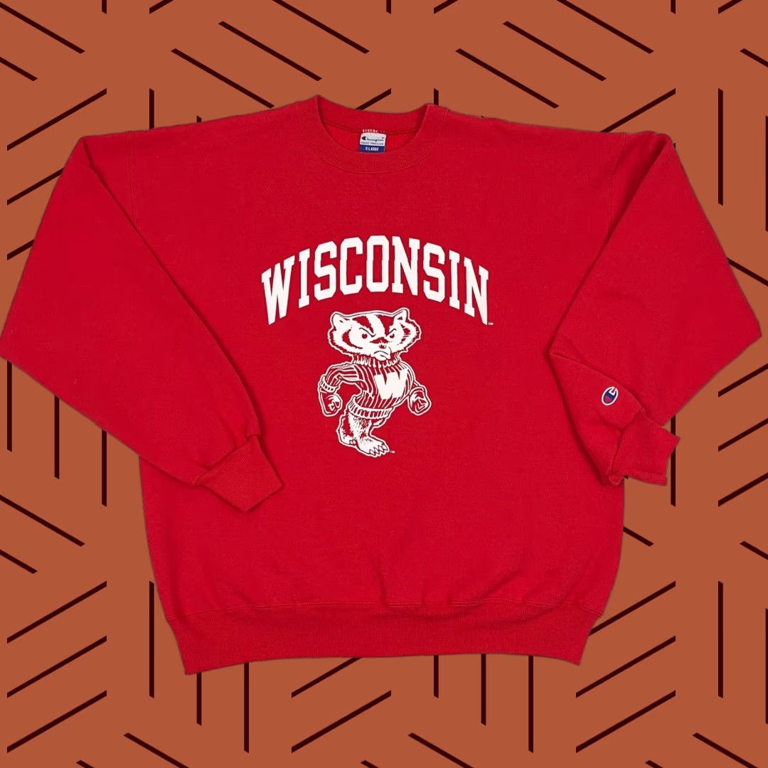 Champion VINTAGE VTG Wisconsin Badgers Sweatshirt Mens XL Red Champion Pullover Crew USA Y2K Size US XL / EU 56 / 4 - 1 Thumbnail
