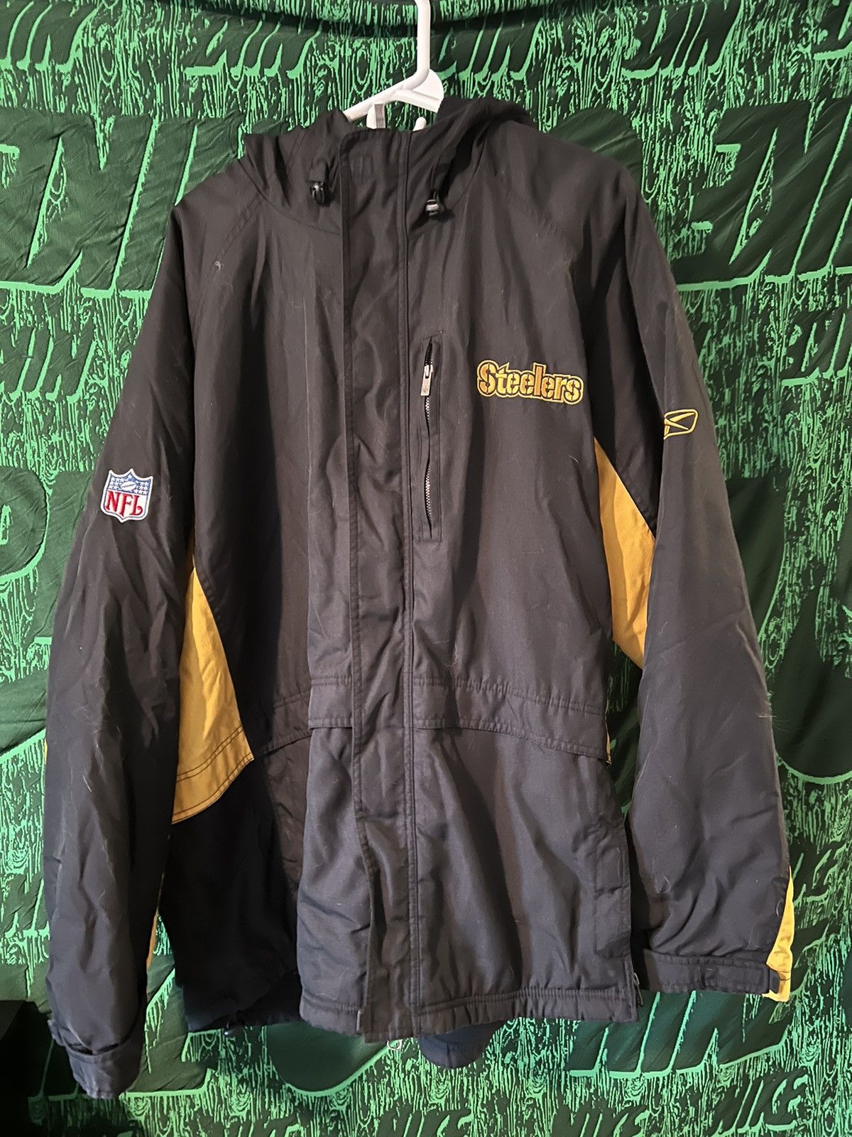 image of Reebok Nfl Steelers Jacket in Black/Yellow, Men's (Size XL)