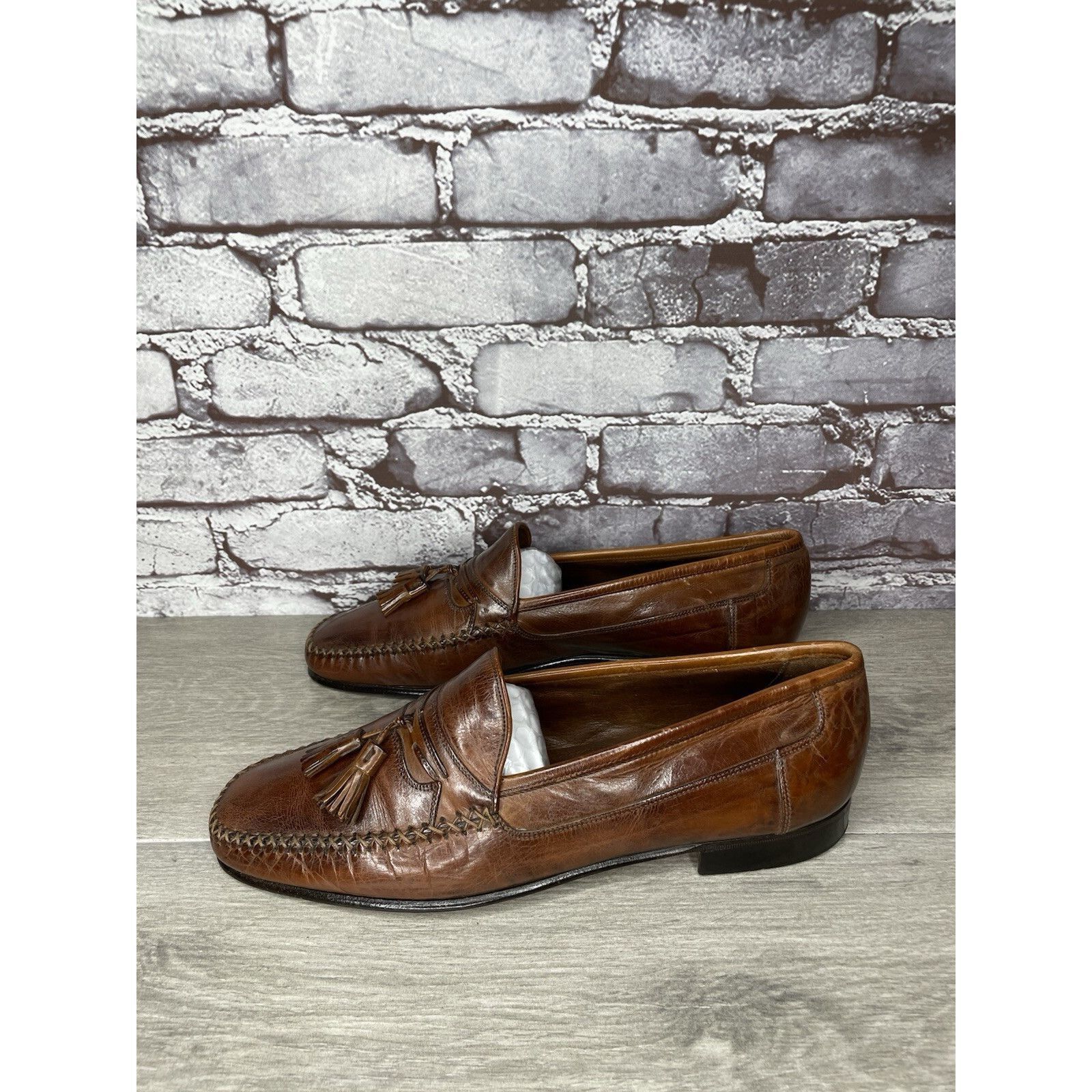 Johnston & Murphy Johnston & Murphy Brown Leather Handsewn Moc Tassel Loafers Size US 11 / EU 44 - 17 Thumbnail