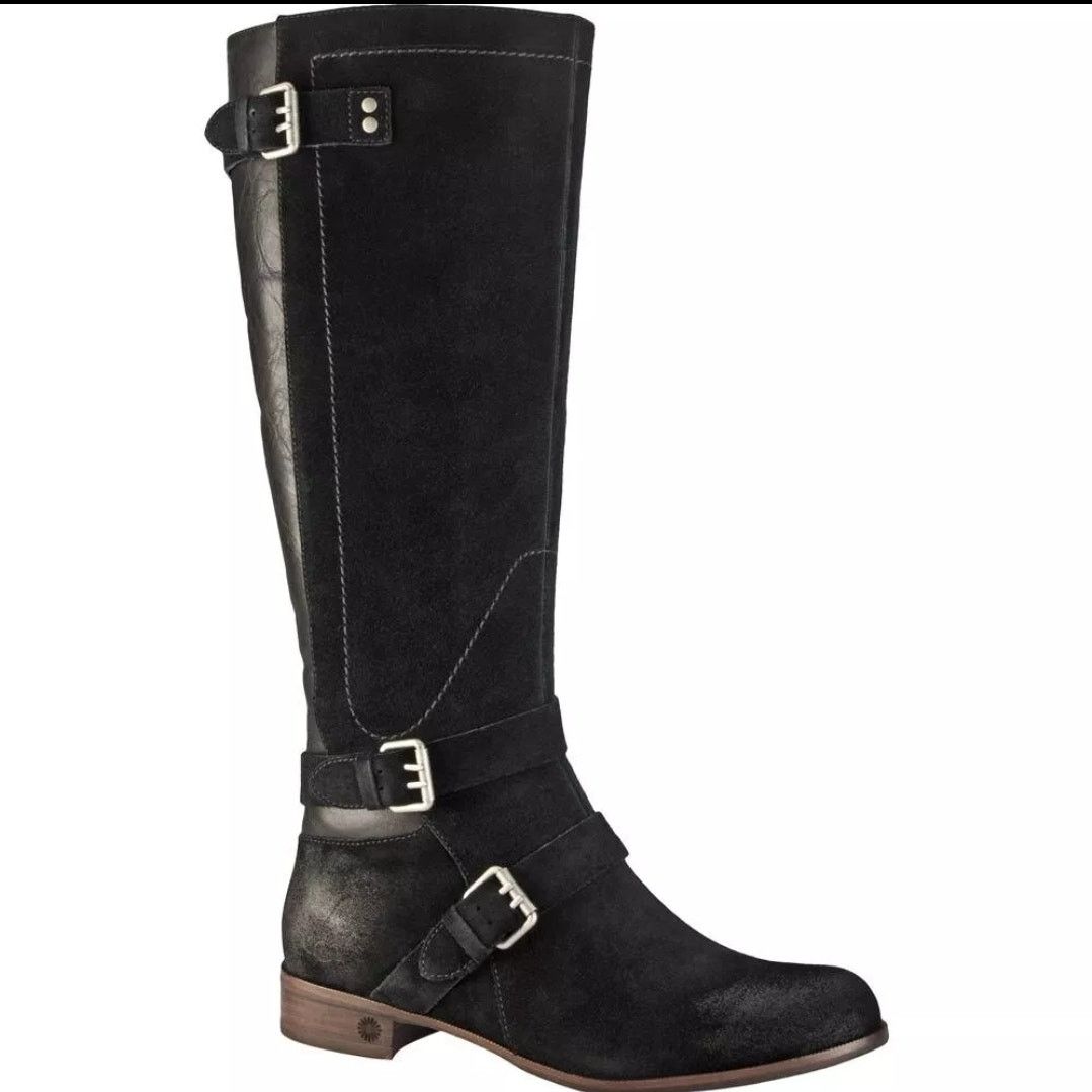Ugg UGG Tall Black Suede Riding Boots Leather Sheepskin Size 8 Size US 8 / IT 38 - 1 Thumbnail