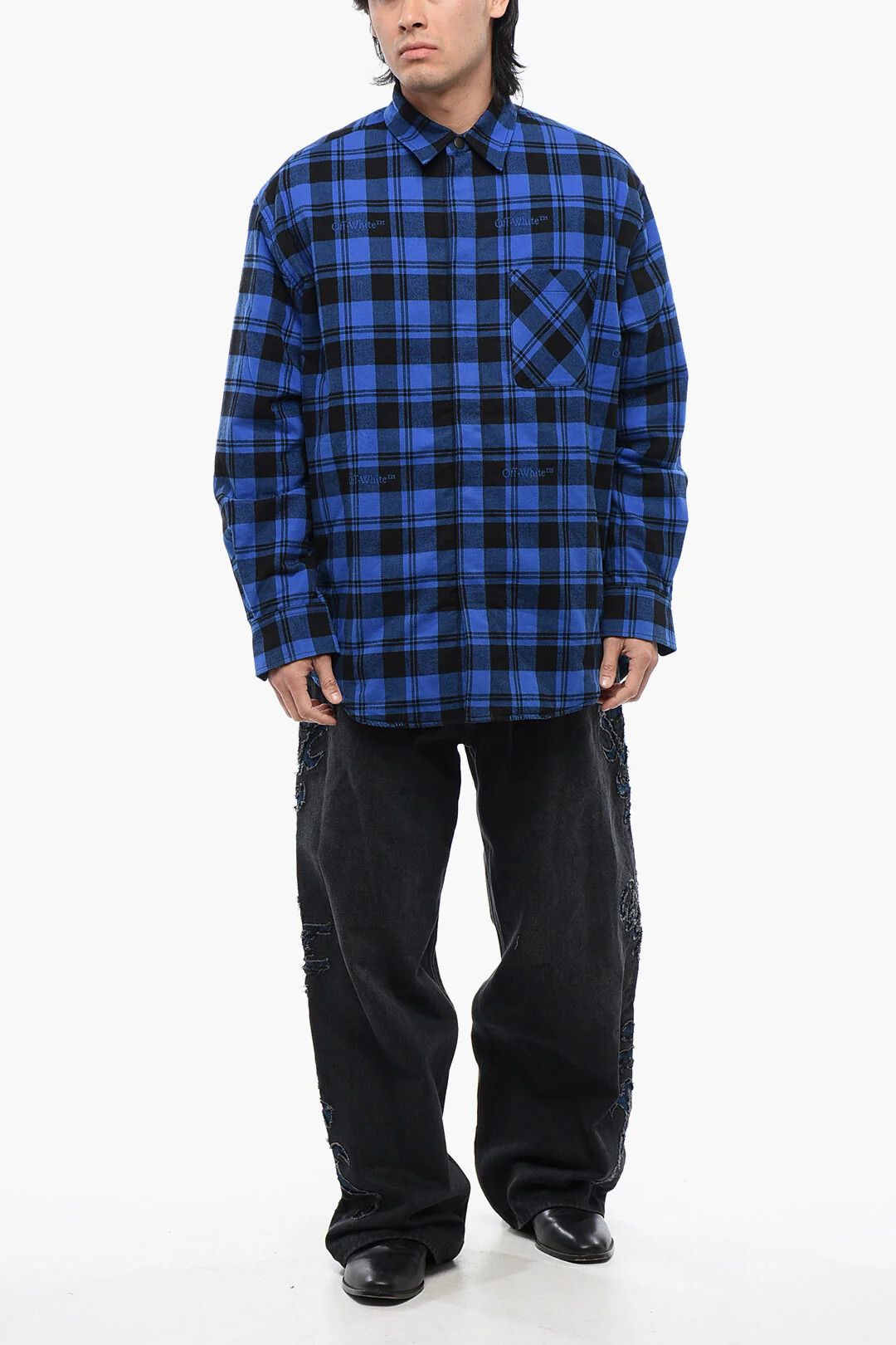 Off-White og1mm0526 Checked Flannel-Lined Overshirt in Blue/Black Size US M / EU 48-50 / 2 - 4 Thumbnail