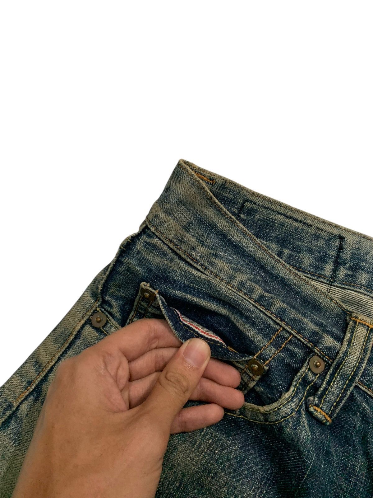 If Six Was Nine × Japanese Brand RARE💥ACOUSTIC SELVEDGE FADED&RUSTY JAPANESE DISTRESSED DENIM Size US 31 - 12 Thumbnail
