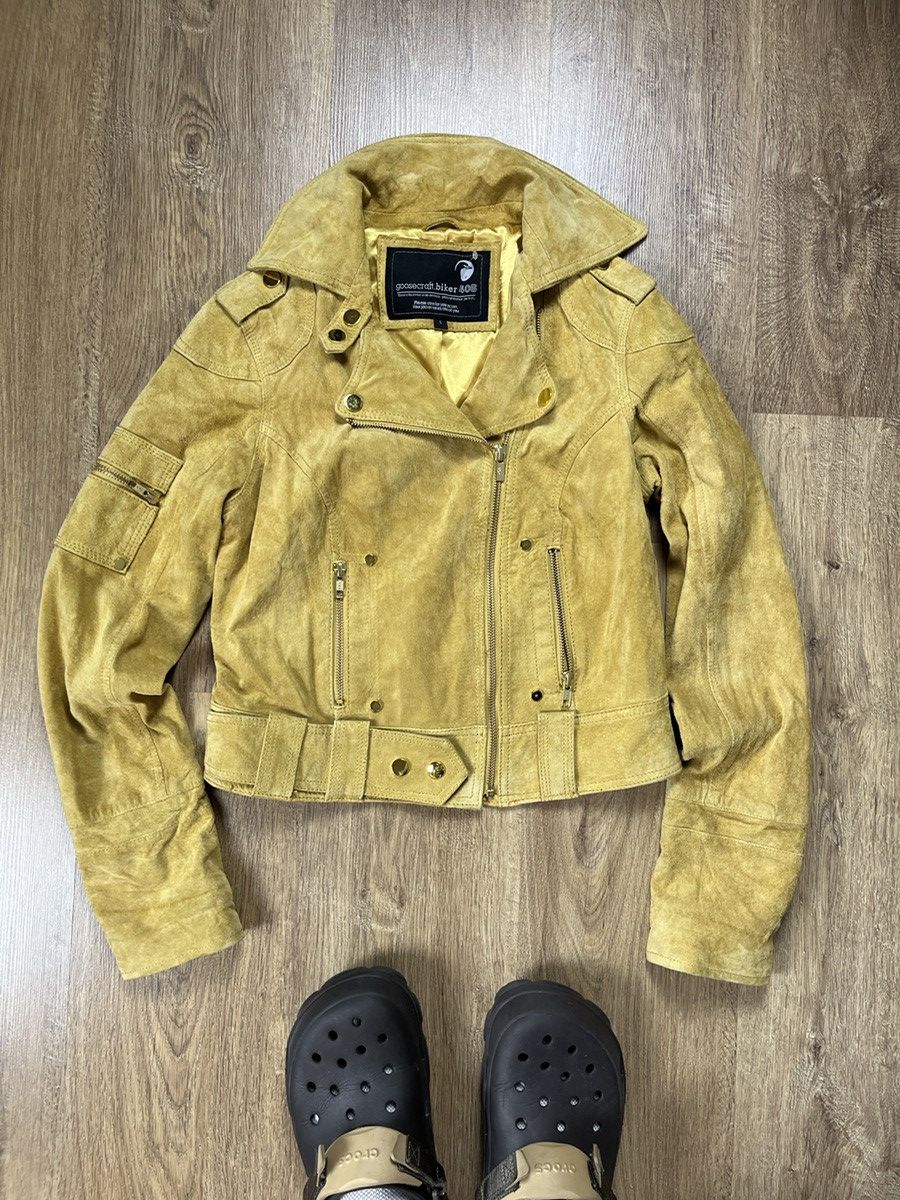 GOOSECRAFT ➕ yellow suede leather goosecraft biker jacket ramones Size L / US 10 / IT 46 - 4 Thumbnail