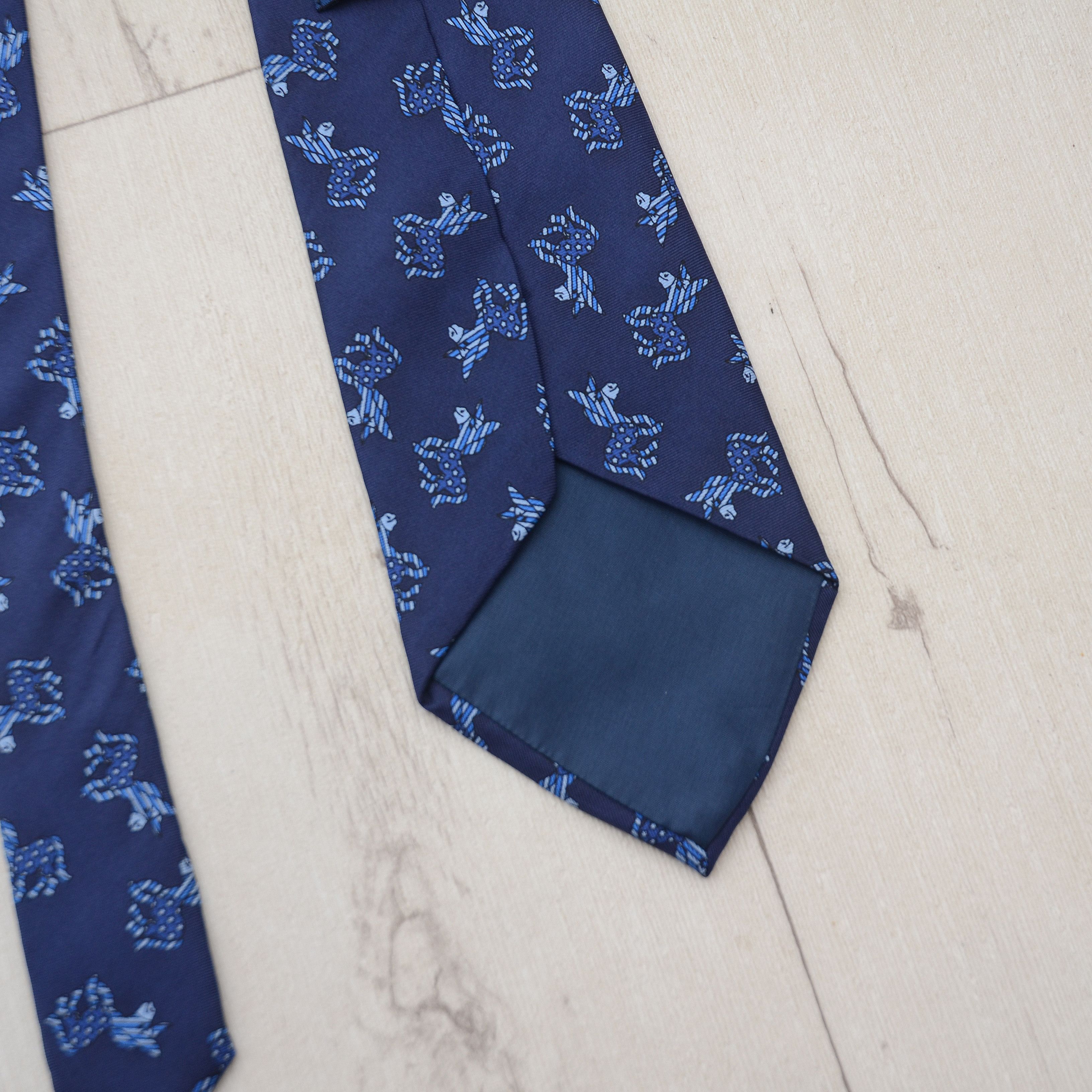 Vintage Berny’s Blue Silk Tie Print Ass Animals Design Made France Size ONE SIZE - 11 Thumbnail