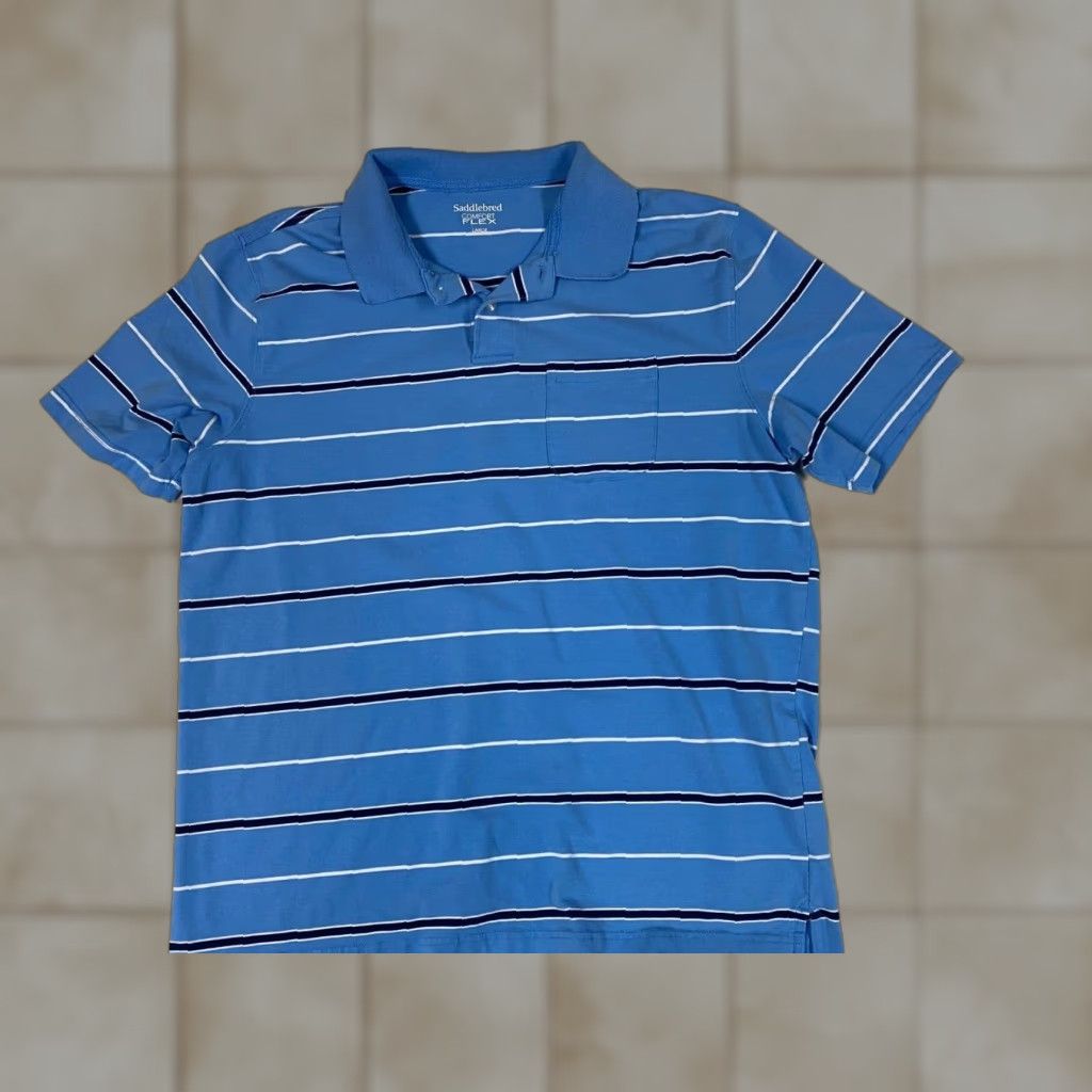 Vintage Saddlebred Polo Shirt Mens L Blue Striped Comfort Flex Polo Golf Short Sleeve Size US L / EU 52-54 / 3 - 1 Thumbnail