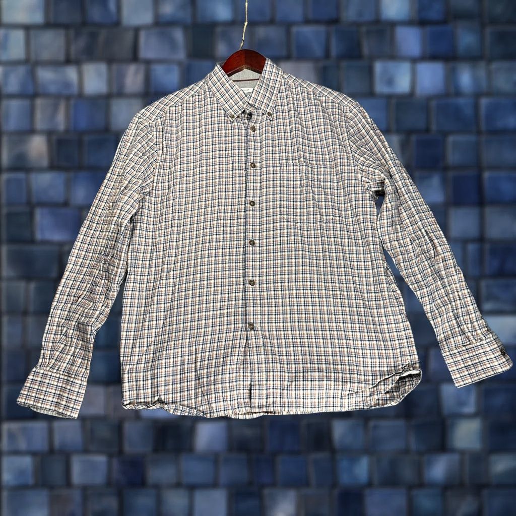 Jos. A. Bank Jos A Bank Shirt Mens Large Blue Tan Plaid Cotton Flannel Tailored Fit Pocket Buttons Size US L / EU 52-54 / 3 - 1 Thumbnail