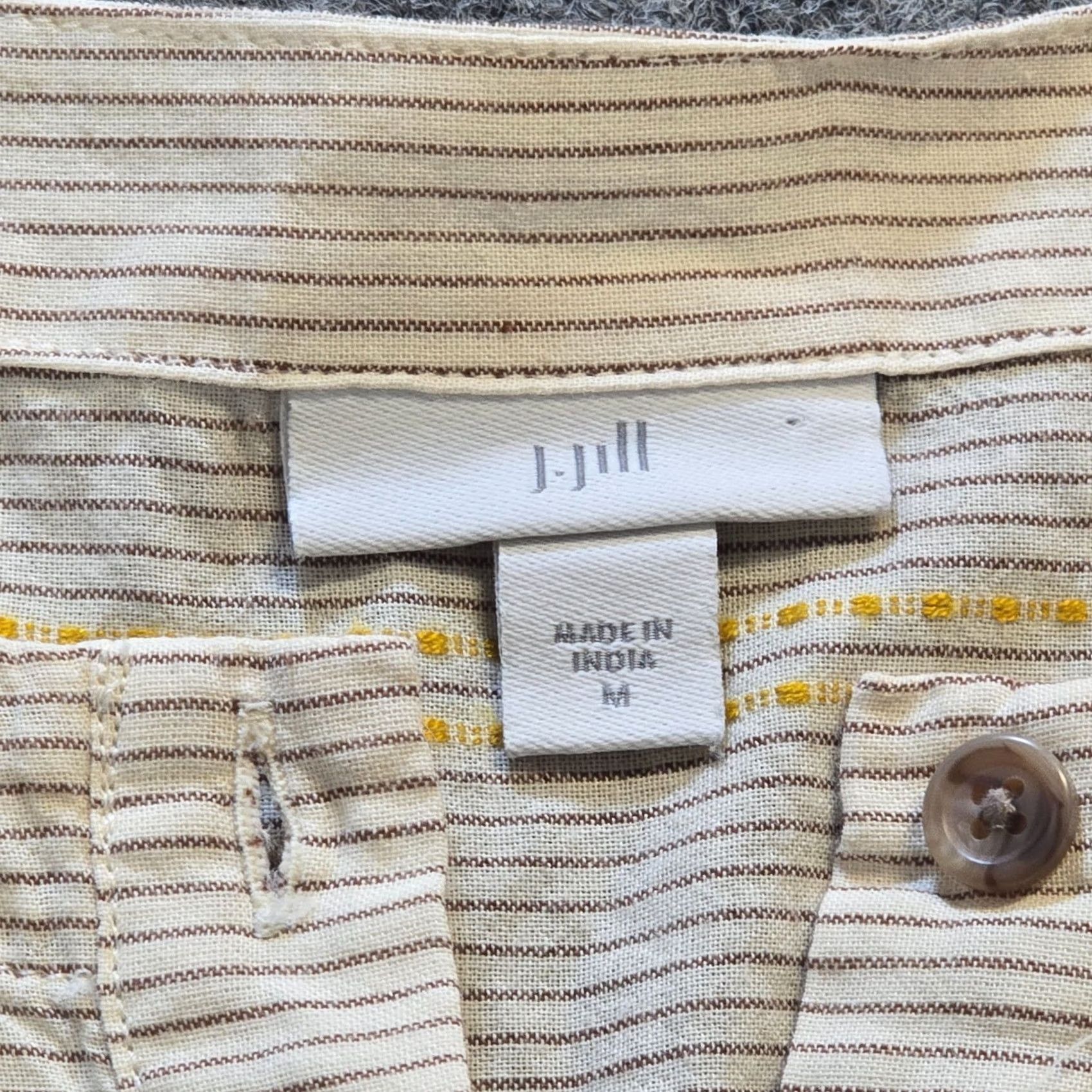 J. Jill J. Jill Top Womens M Tan Yellow Striped Flare Sleeve Cotton Boho Casual Shirt Size M / US 6-8 / IT 42-44 - 3 Thumbnail