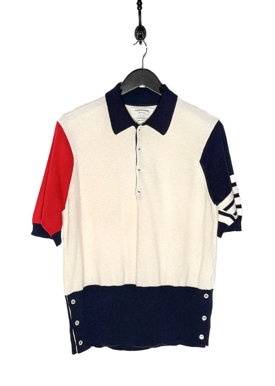 Thom Browne Ivory Colourblock Red Navy Cashmere Polo Shirt