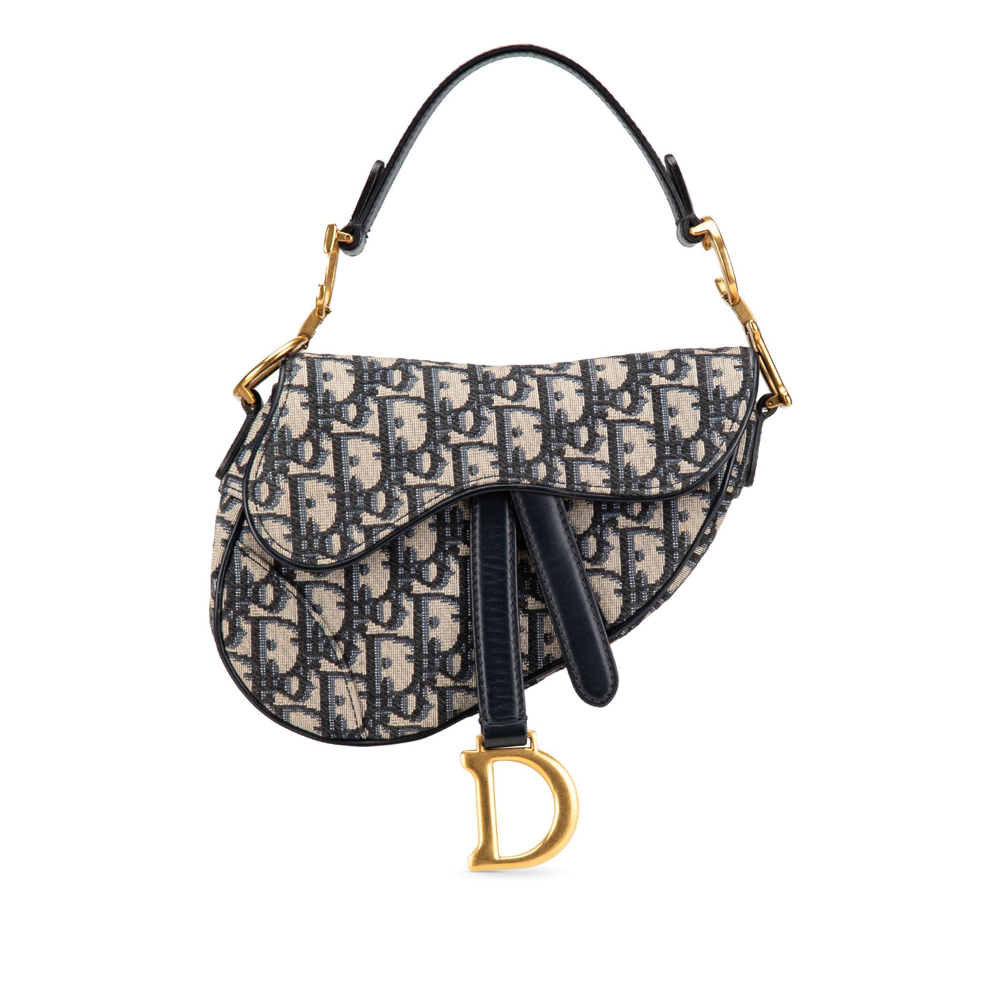 Dior Mini Oblique Canvas Saddle Bag in Blue, Women's