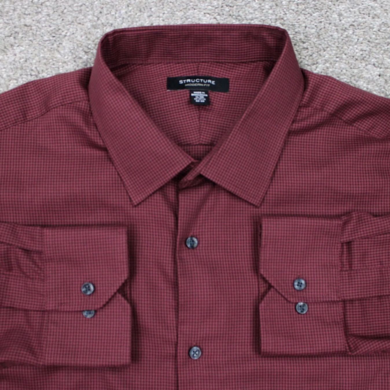 Vintage Structure Dress Shirt Mens 17-17 1/2, 32/33 XL Red Modern Fit Cotton/Poly L/S Shirt Size 48R - 2 Thumbnail