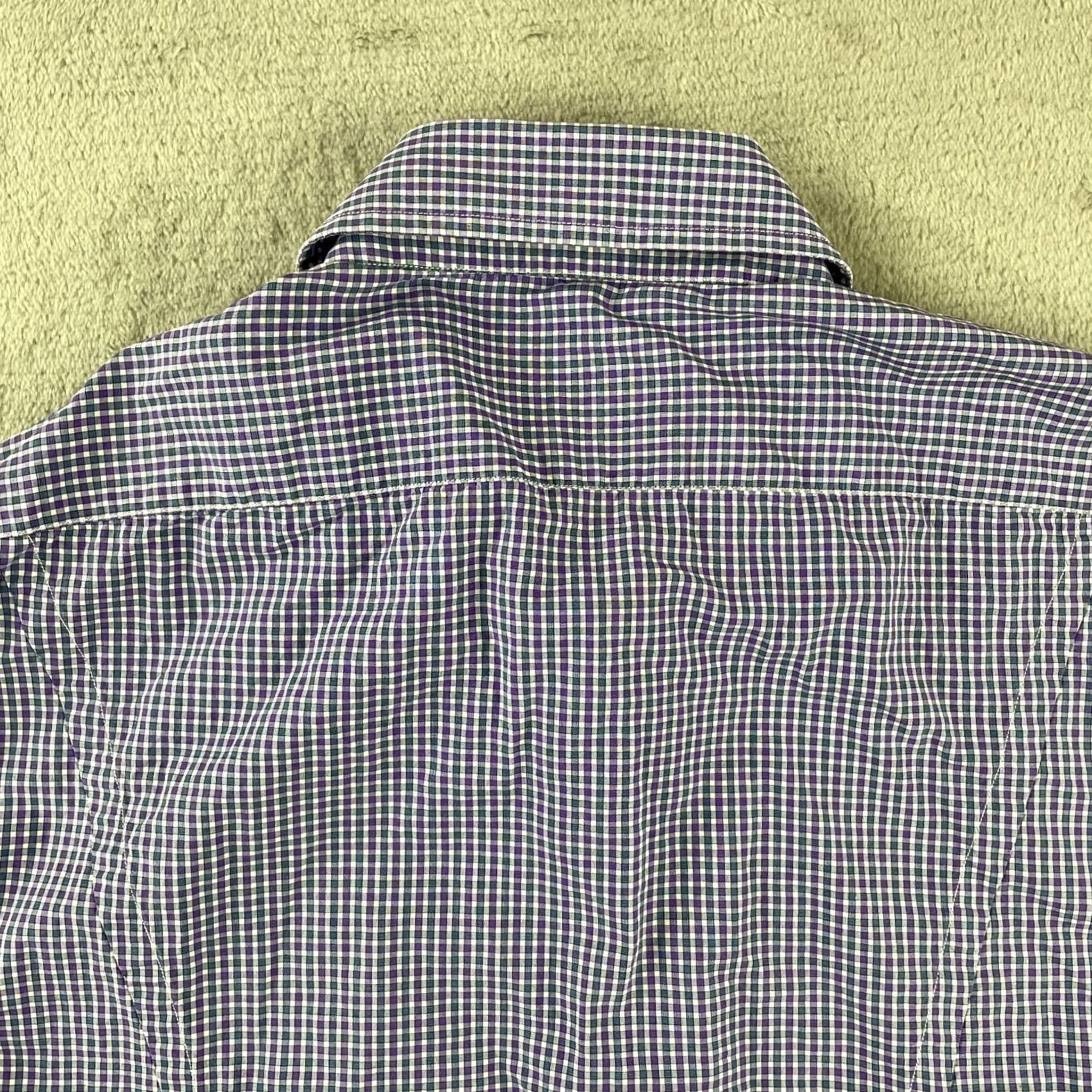 Rag & Bone rag & bone Dress Shirt Men 15 Purple Gingham Check Luxury Designer Long Sleeve Shirt Mens Size 40R - 7 Thumbnail