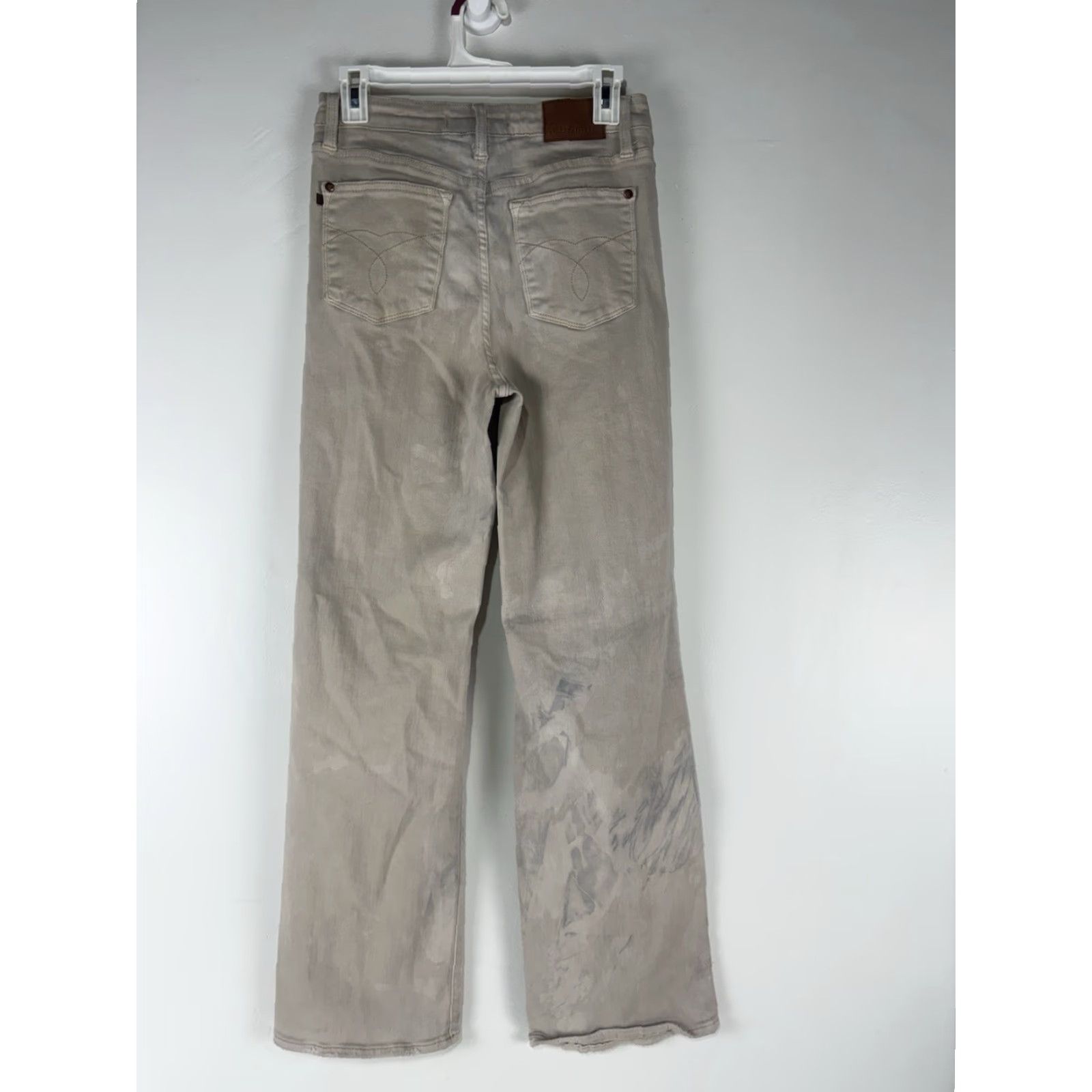Vintage Judy Blue Jeans Beige Wash Distressed Wide-Leg Womens 27 Jeans Wide-Leg 5-Pocket Denim Cotton Polyester Spandex Retro Bohemian Hipster Size 27" / US 4 / IT 40 - 5 Thumbnail