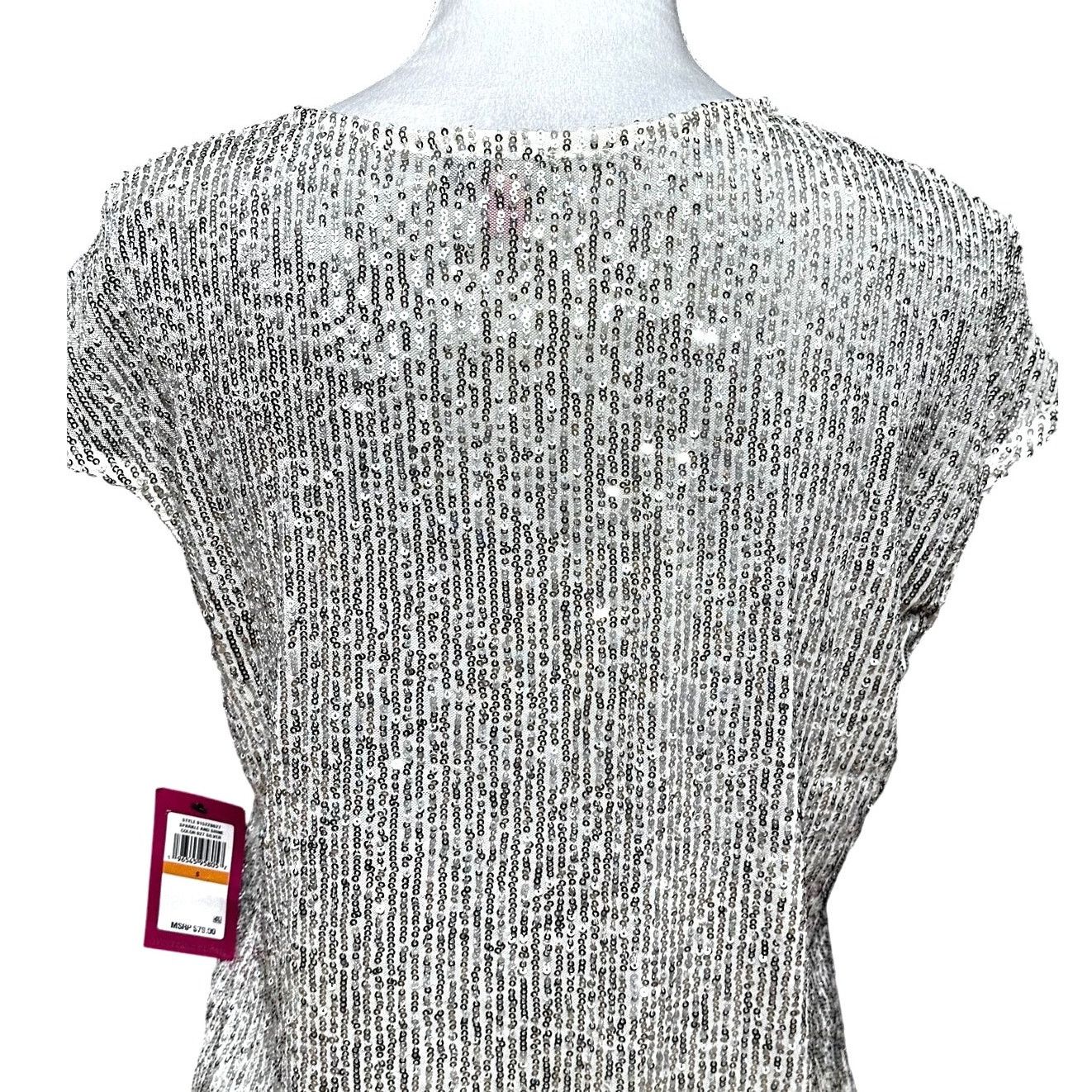 Vince Camuto Vince Camuto Sequin Blouse V Neck Metallic Silver Womens NWT Size S / US 4 / IT 40 - 6 Thumbnail