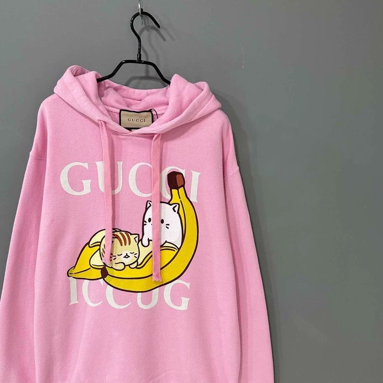 Gucci Pink Gucci Banana Cat Logo Hoodie-2505 Size XS / US 0-2 / IT 36-38 - 2 Thumbnail