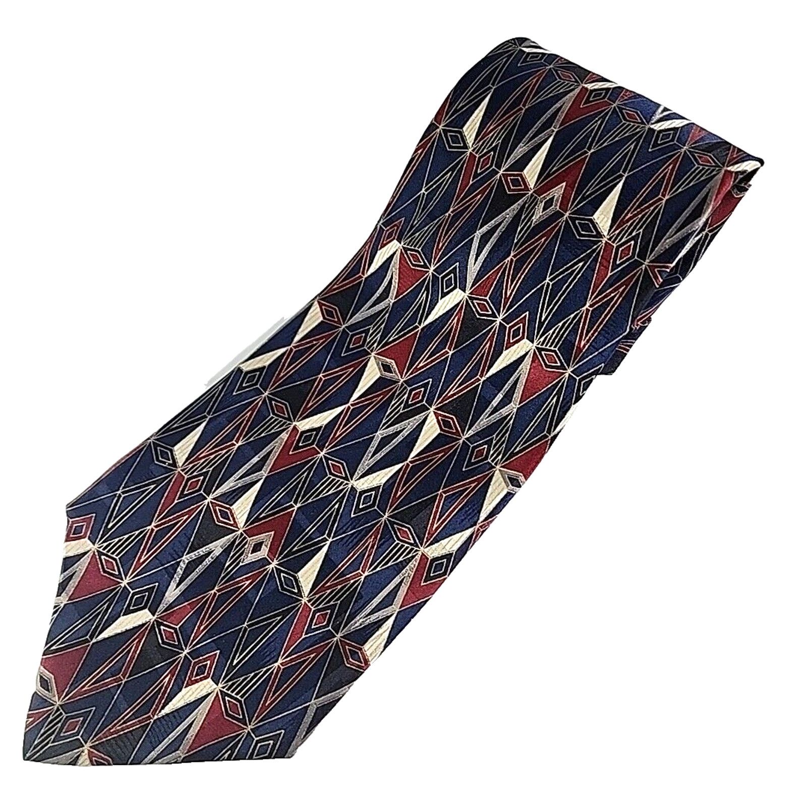 Vintage Zylos Silk Necktie, Red-Blue-Wht-Gold Geometric - Like New Size ONE SIZE - 1 Thumbnail