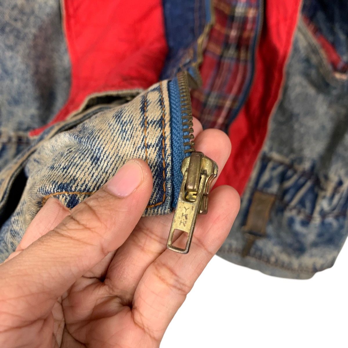 Vintage CURRENT SEEN Tartan Lined Stone Wash Denim Jacket #2175-C96 Size US XXL / EU 58 / 5 - 12 Thumbnail