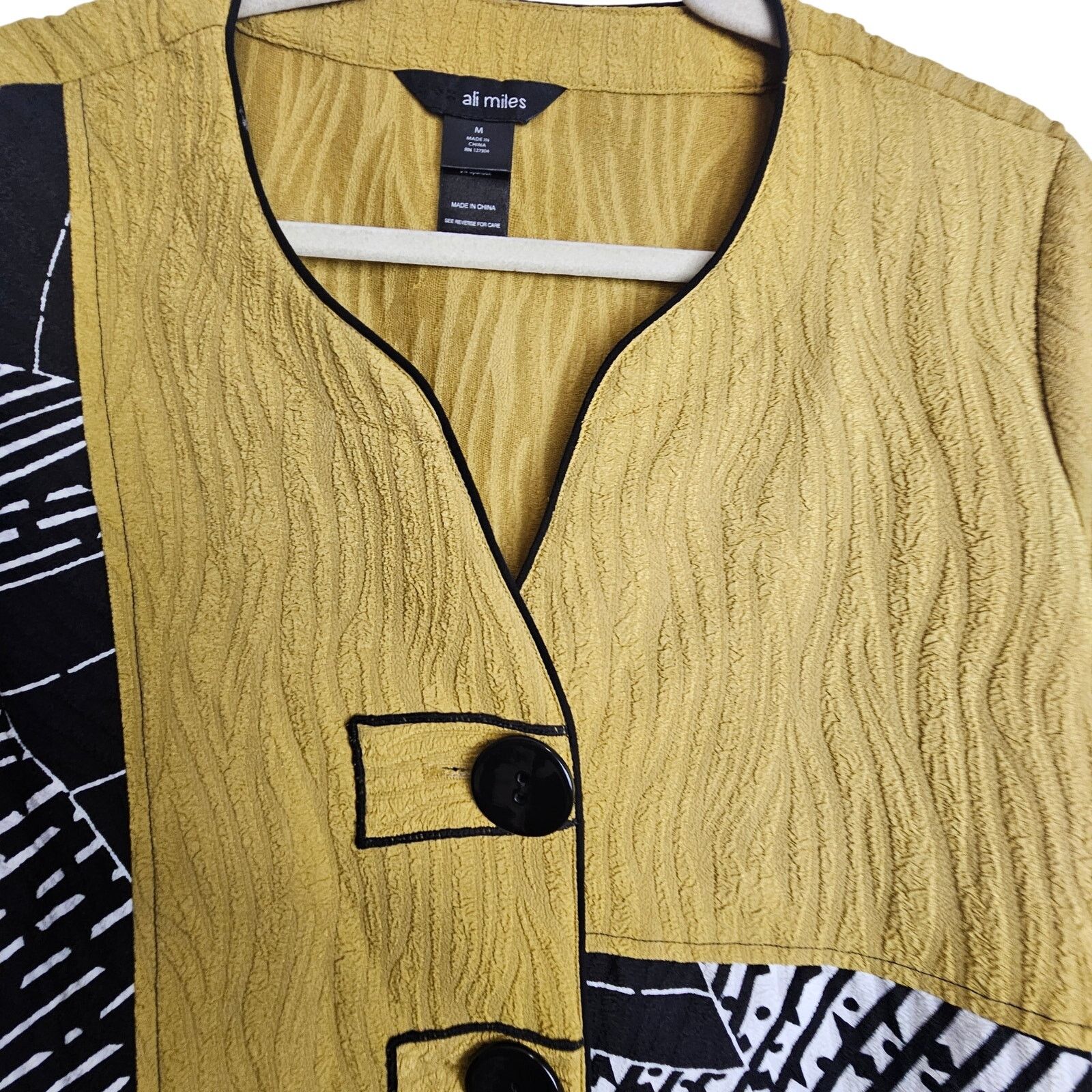 Miles New York Ali Miles Womens Artsy Mixed Media Stretch Button Blouse M Size M / US 6-8 / IT 42-44 - 2 Thumbnail