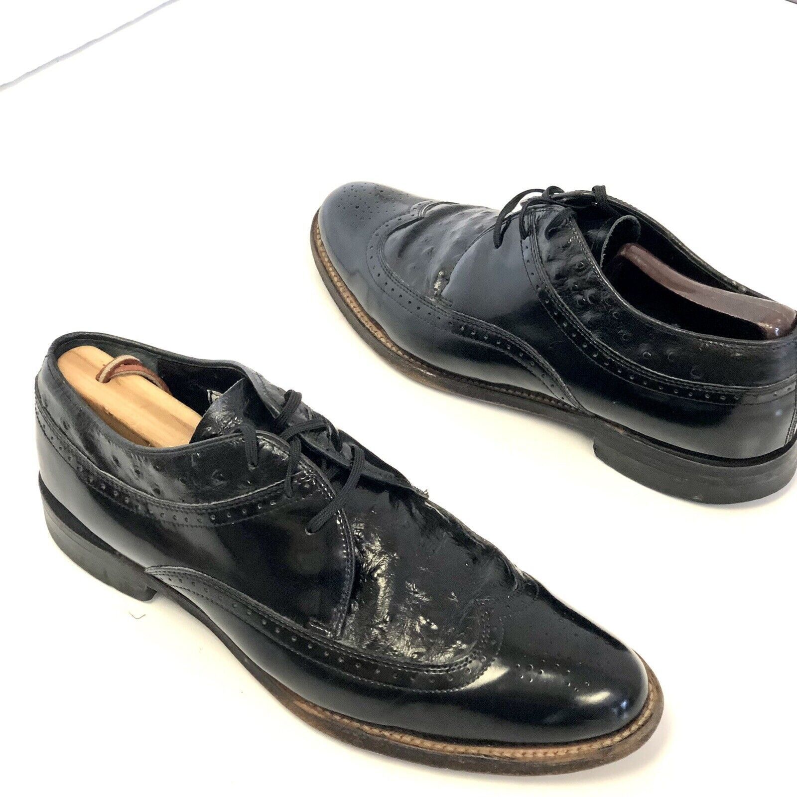 Stacy Adams Vtg Stacy Adams Black Patent Leather OSTRICH Grain Shoes Size US 8.5 / EU 41-42 - 3 Thumbnail