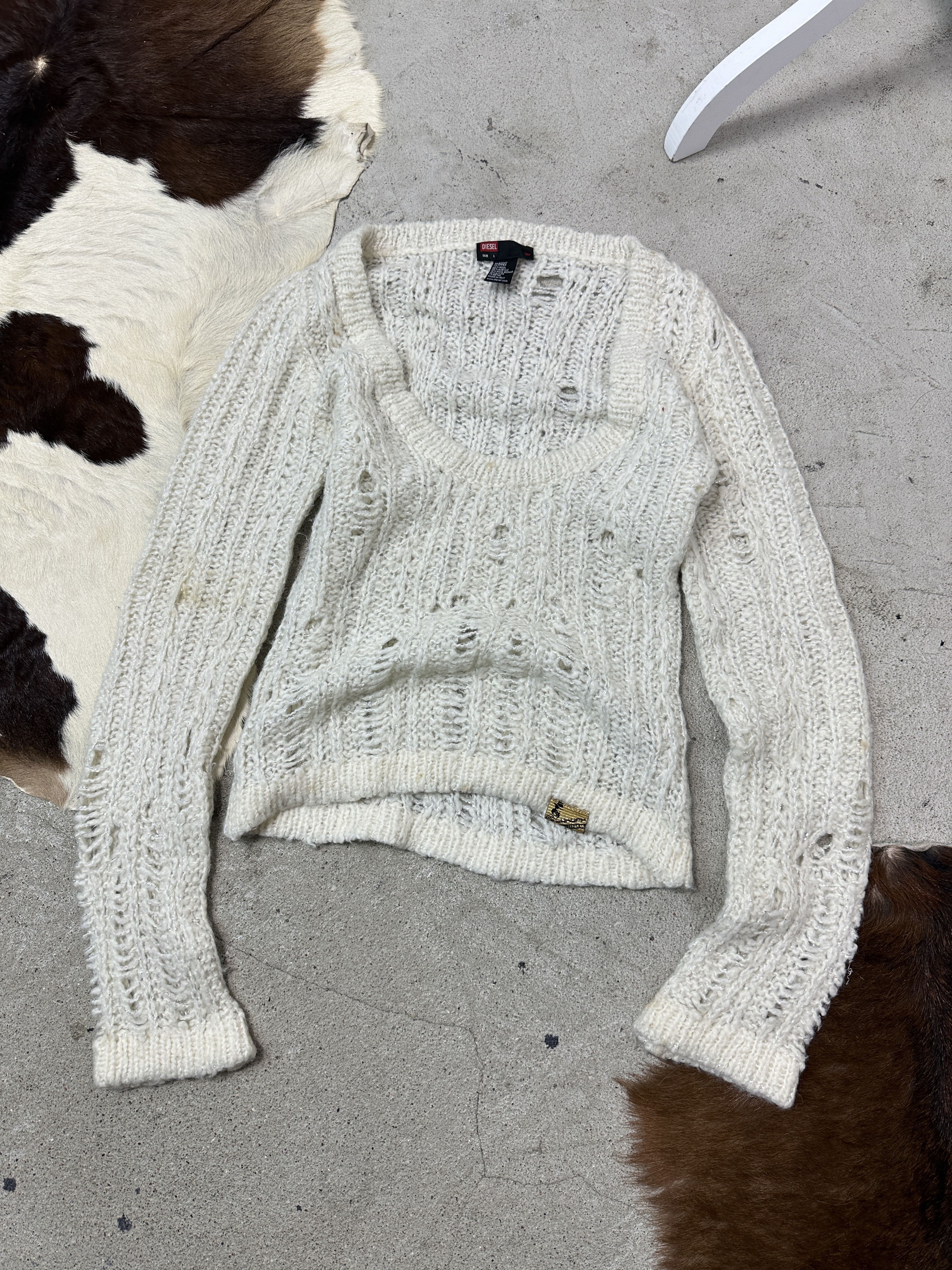 Diesel Vintage Avant Garde Distressed Mohair Diesel Sweater Y2K Size L / US 10 / IT 46 - 2 Thumbnail
