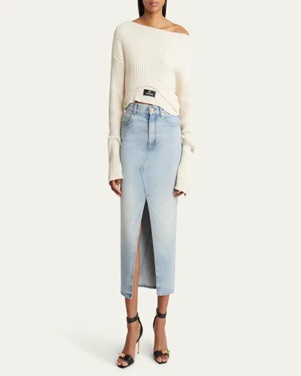 Balmain o1s1wg111225 Ribbed Cashmere Cropped Sweater in White Size M / US 6-8 / IT 42-44 - 5 Thumbnail